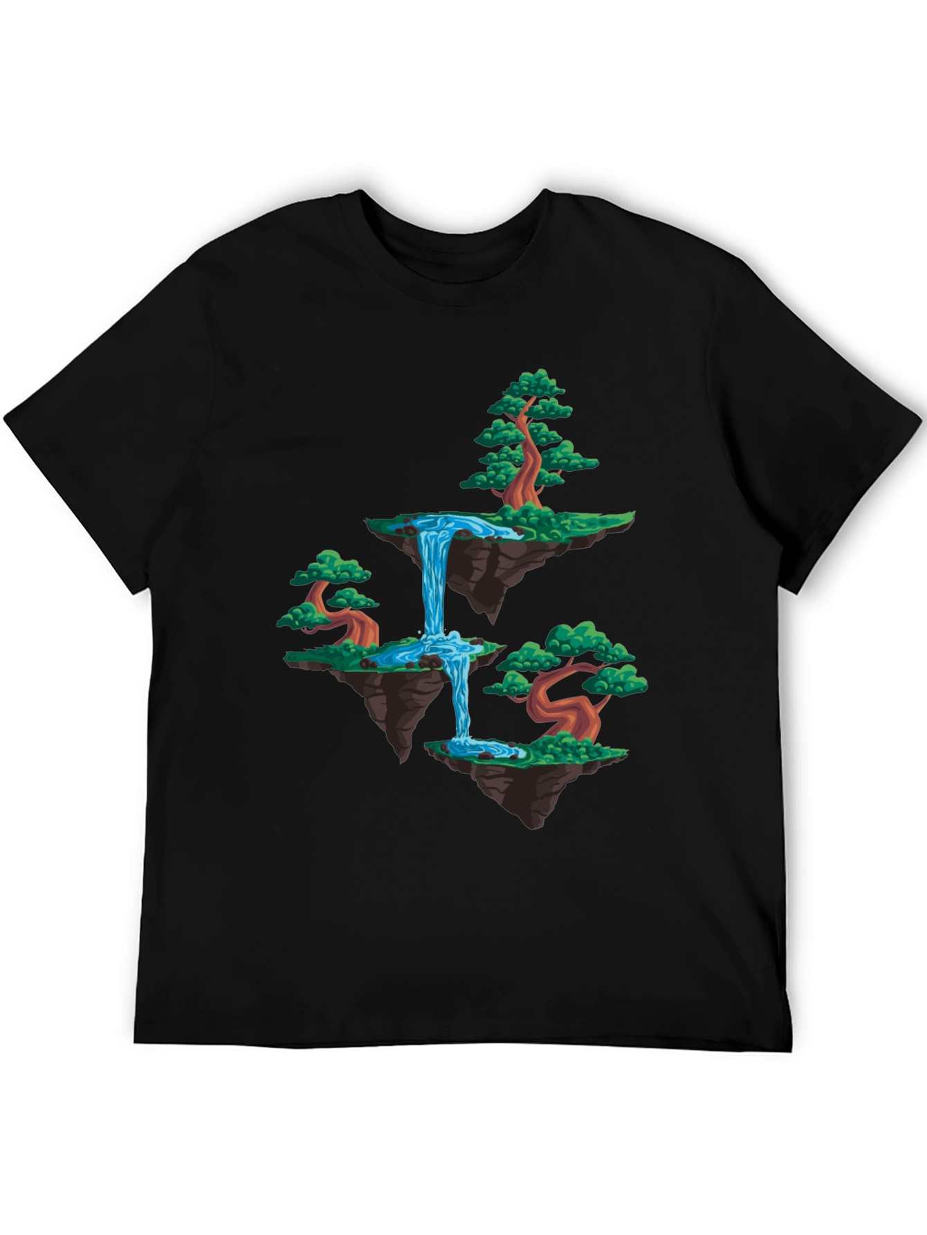 Floating Island Waterfall Graphic Tee - Black