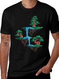 Floating Island Waterfall Graphic Tee - Black