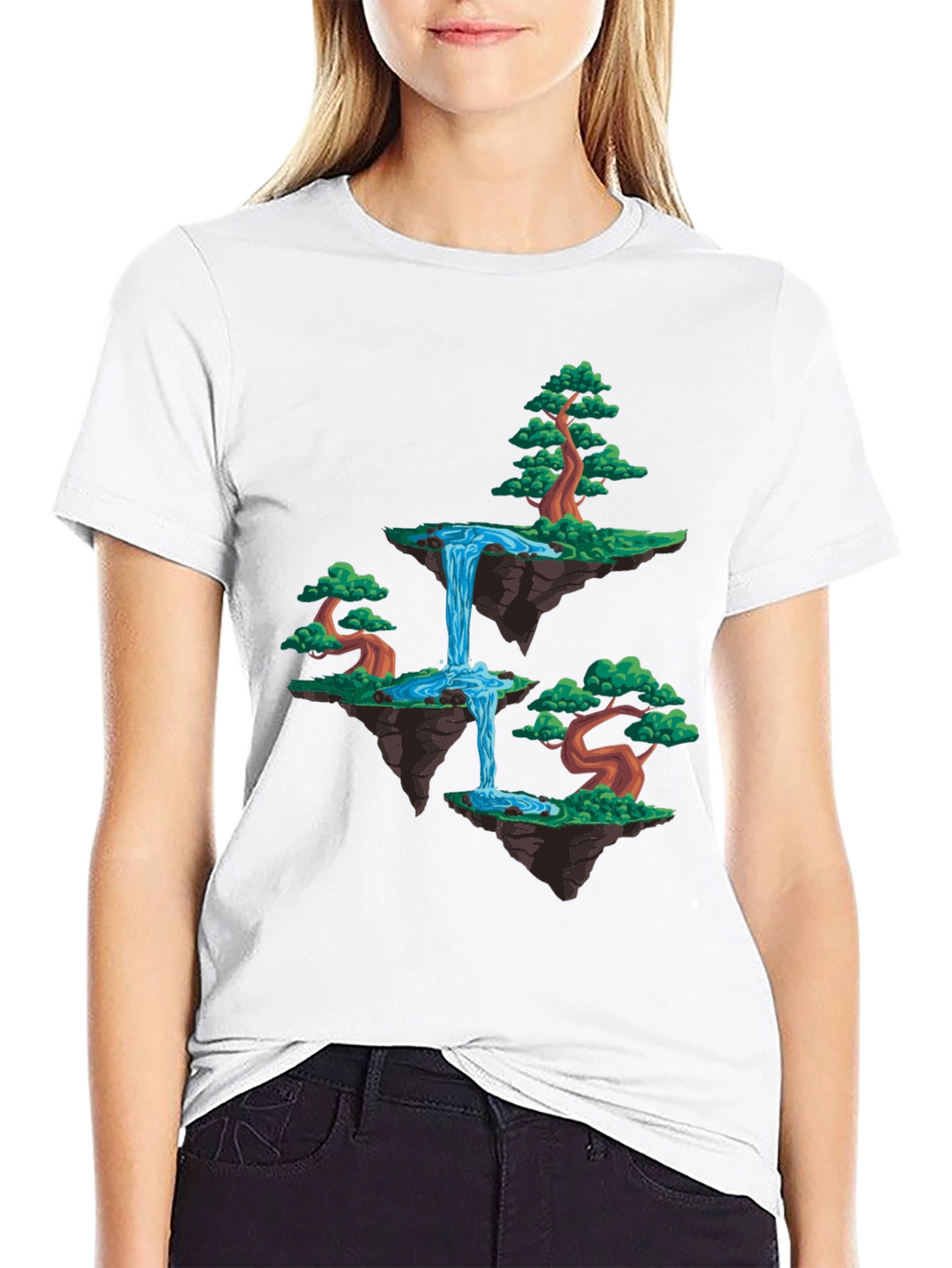 Floating Island Waterfall Graphic Tee - Black