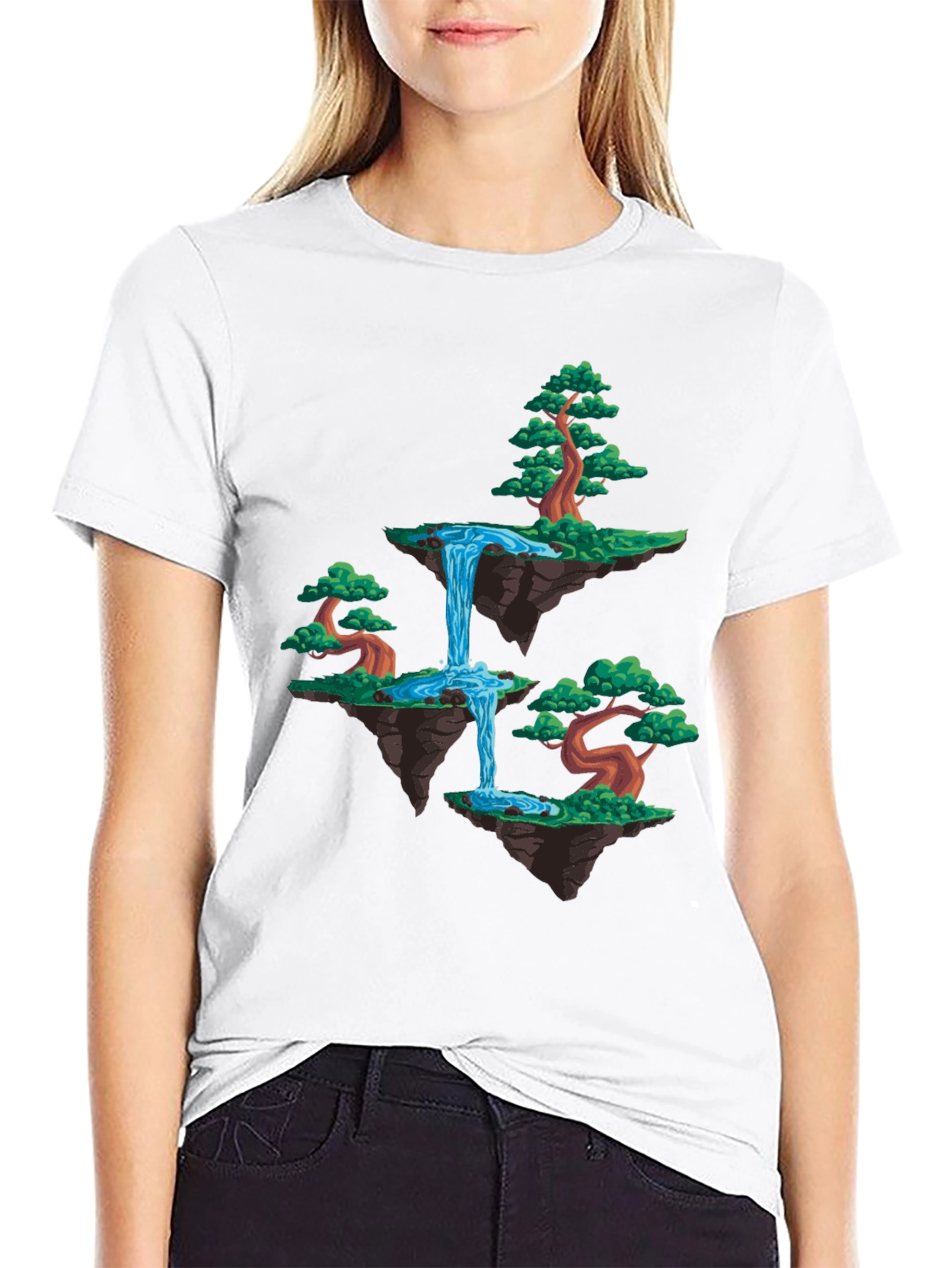 Floating Island Waterfall Graphic Tee - Black