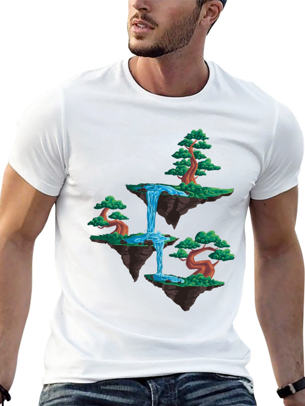 Floating Island Waterfall Graphic Tee - Black