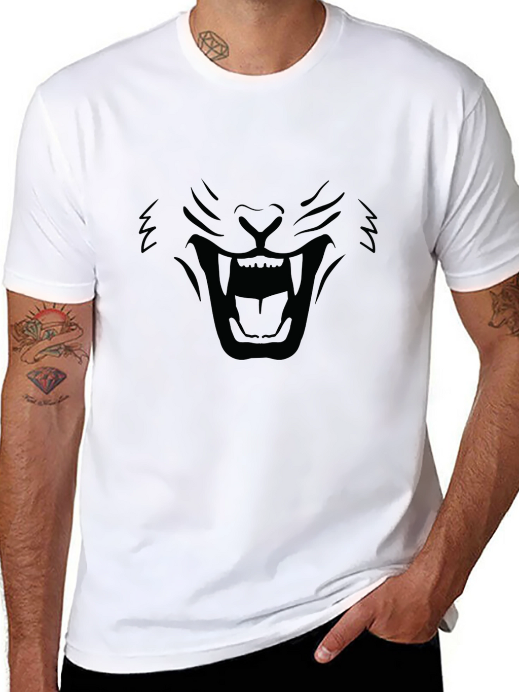 Black T-Shirt - Roaring Lion Face Design