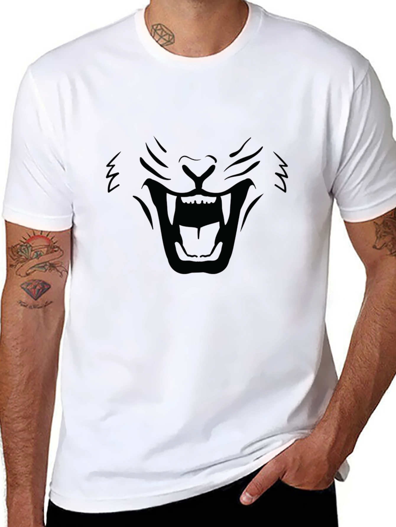 Black T-Shirt - Roaring Lion Face Design