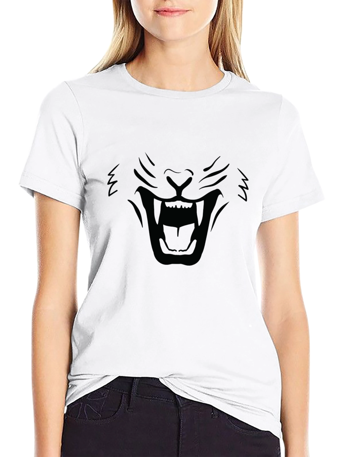 Black T-Shirt - Roaring Lion Face Design