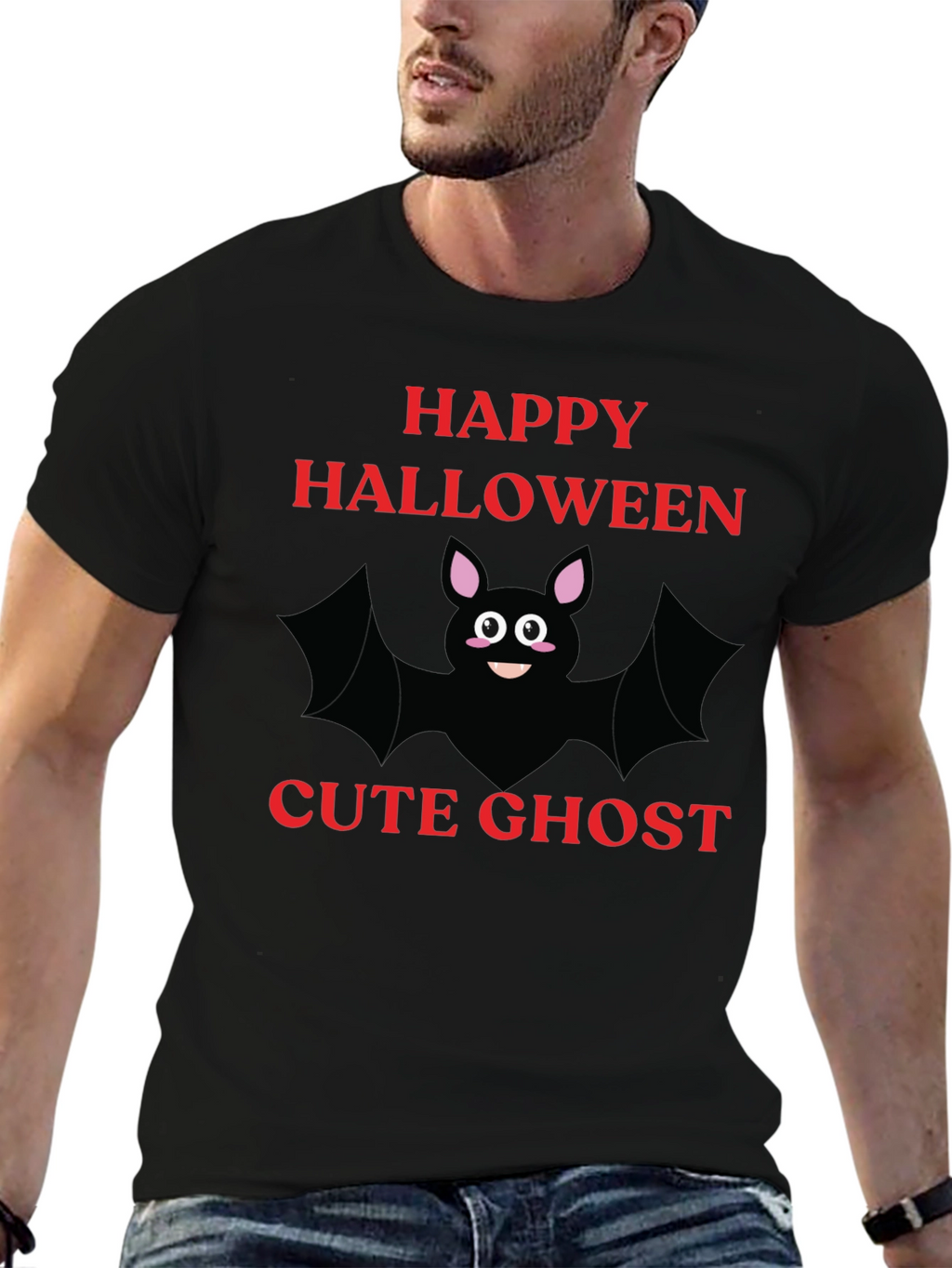 Happy Halloween Cute Ghost Bat Graphic T-Shirt