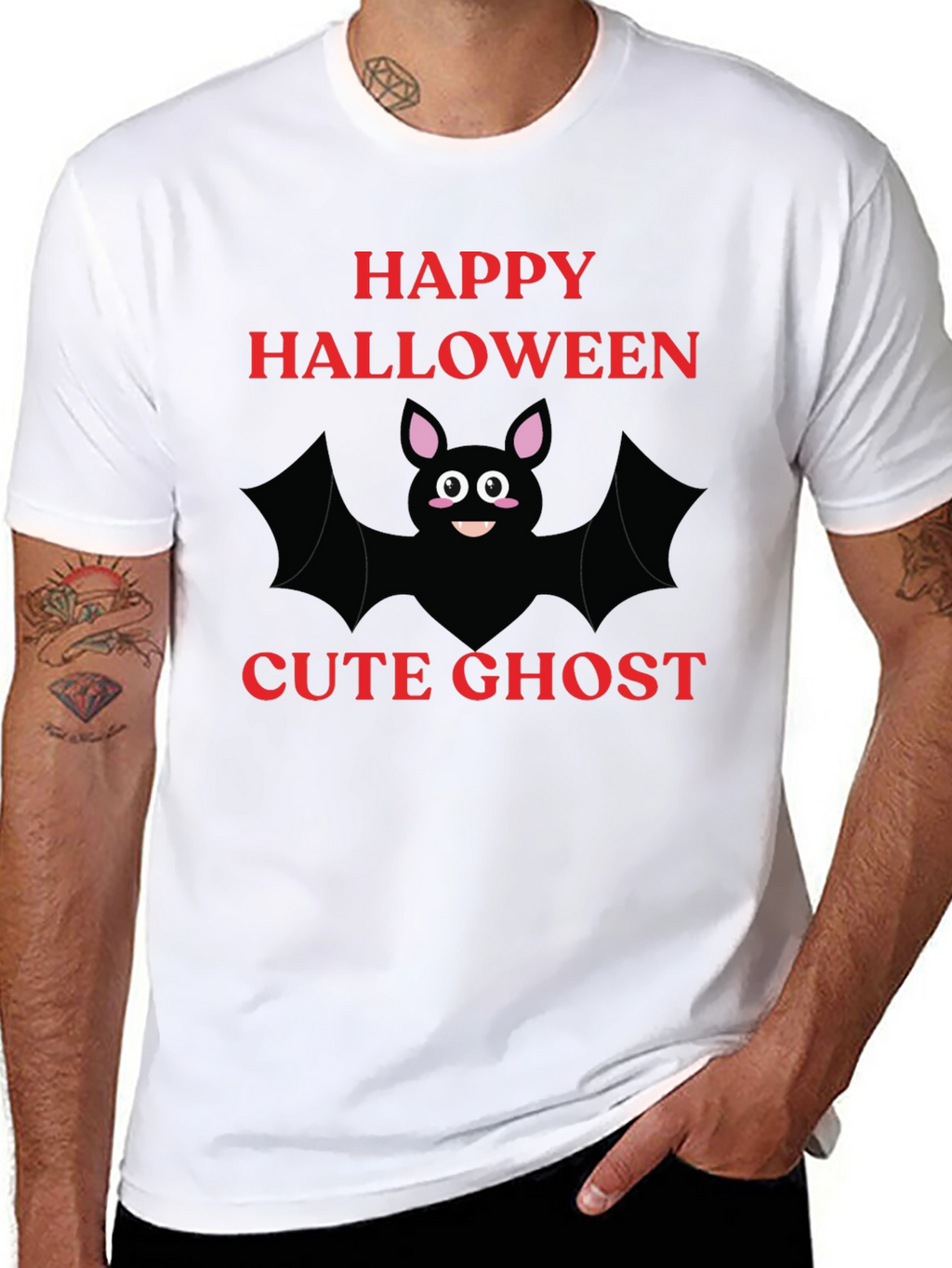 Happy Halloween Cute Ghost Bat Graphic T-Shirt