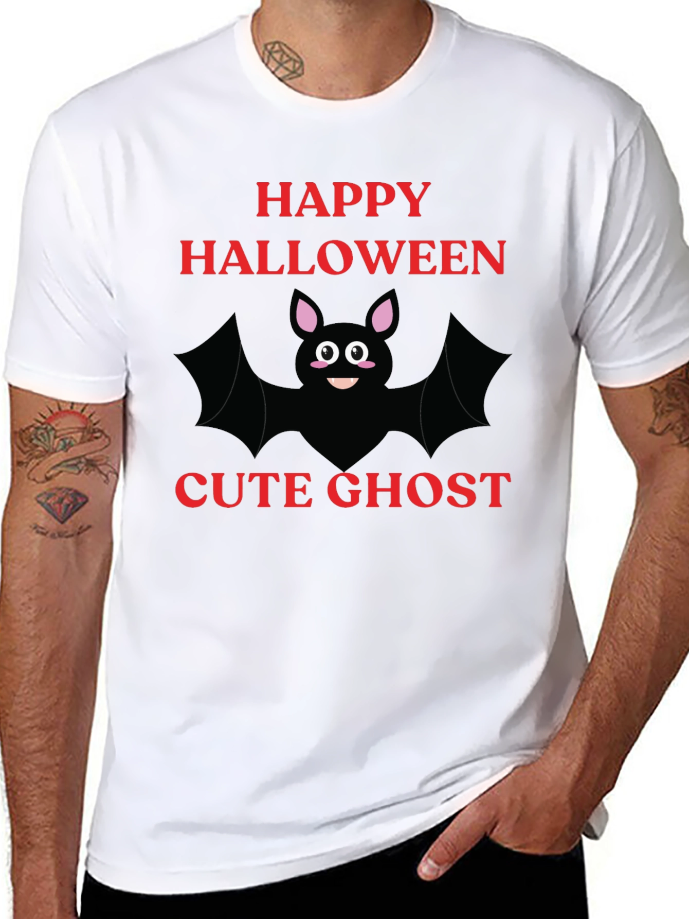 Happy Halloween Cute Ghost Bat Graphic T-Shirt