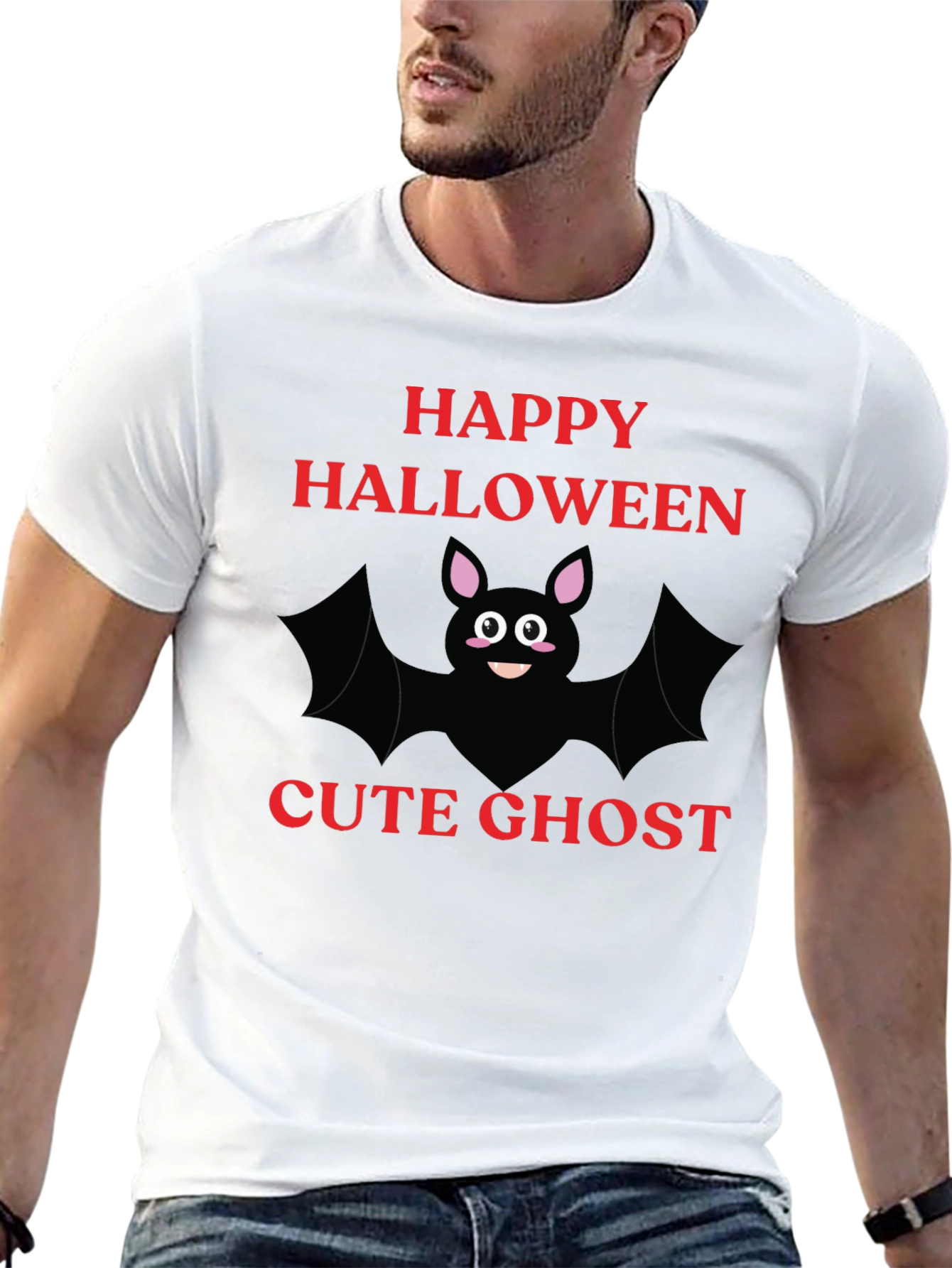 Happy Halloween Cute Ghost Bat Graphic T-Shirt