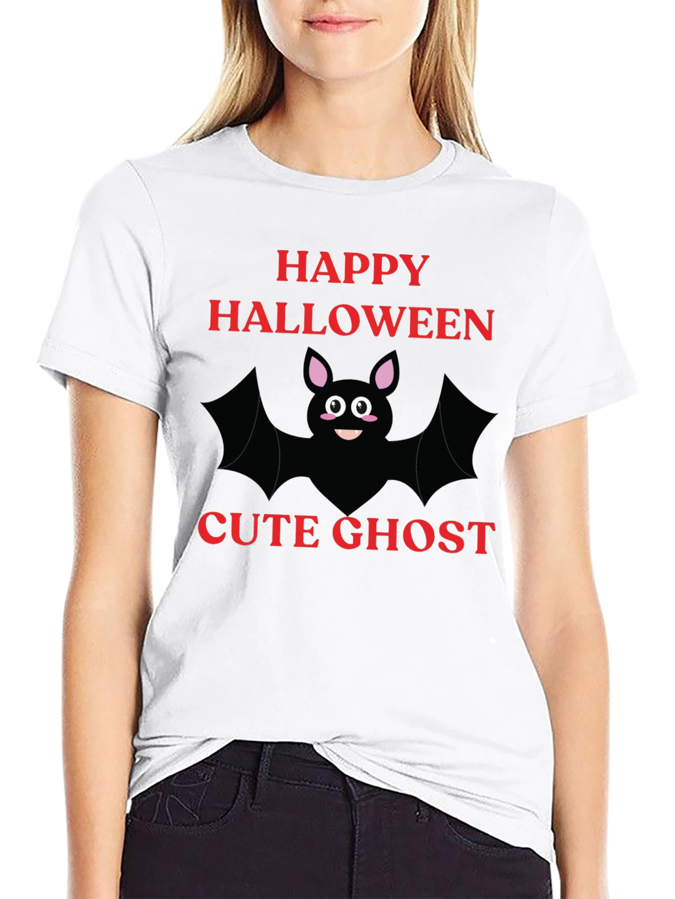 Happy Halloween Cute Ghost Bat Graphic T-Shirt
