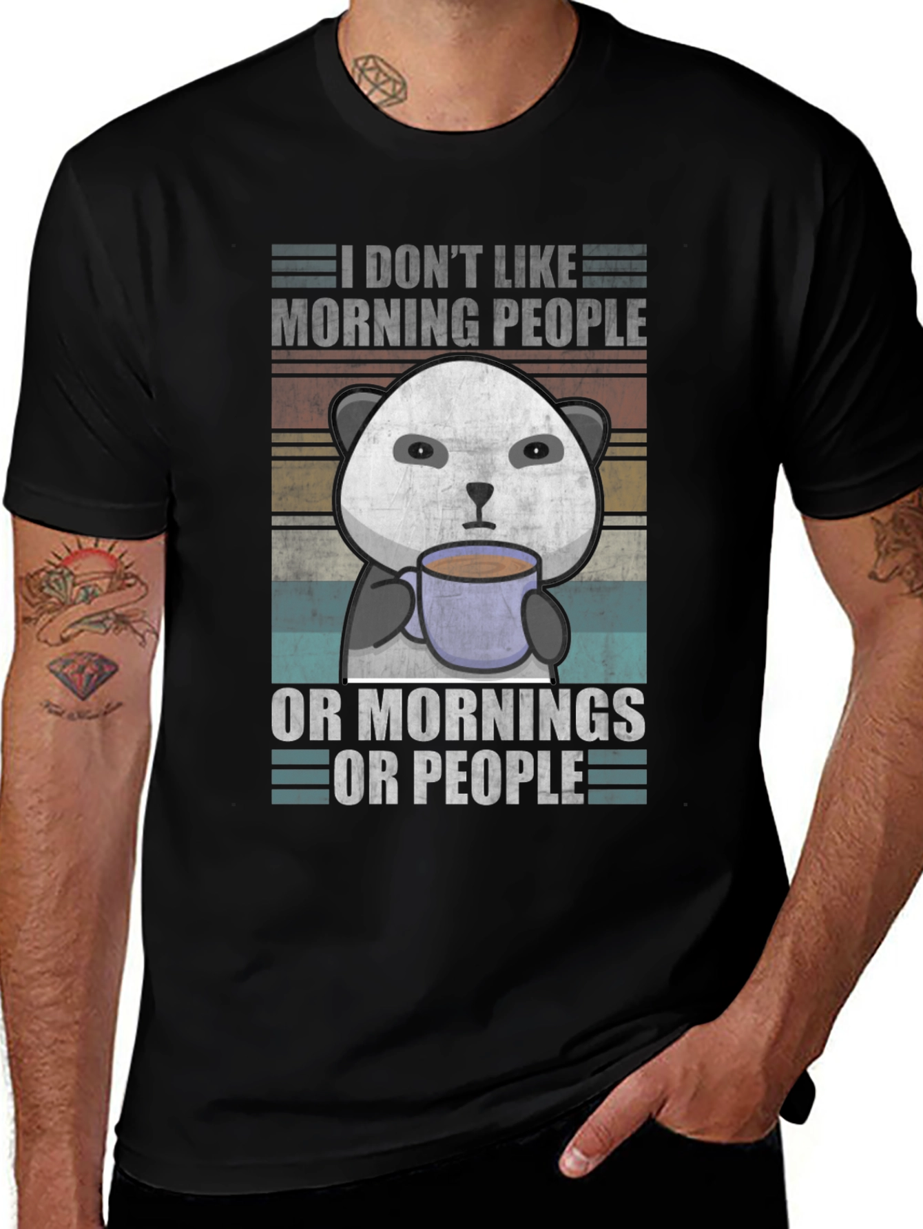 Funny Panda I Dont Like Morning People Graphic T-Shirt