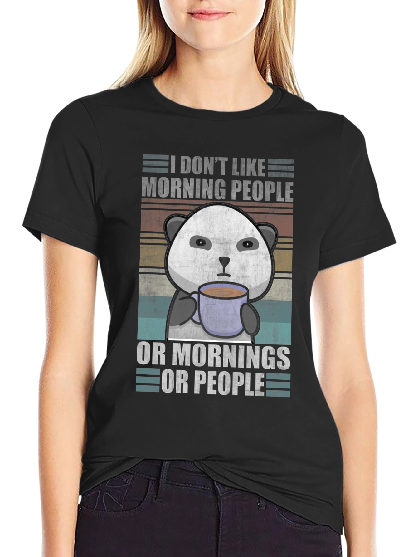 Funny Panda I Dont Like Morning People Graphic T-Shirt