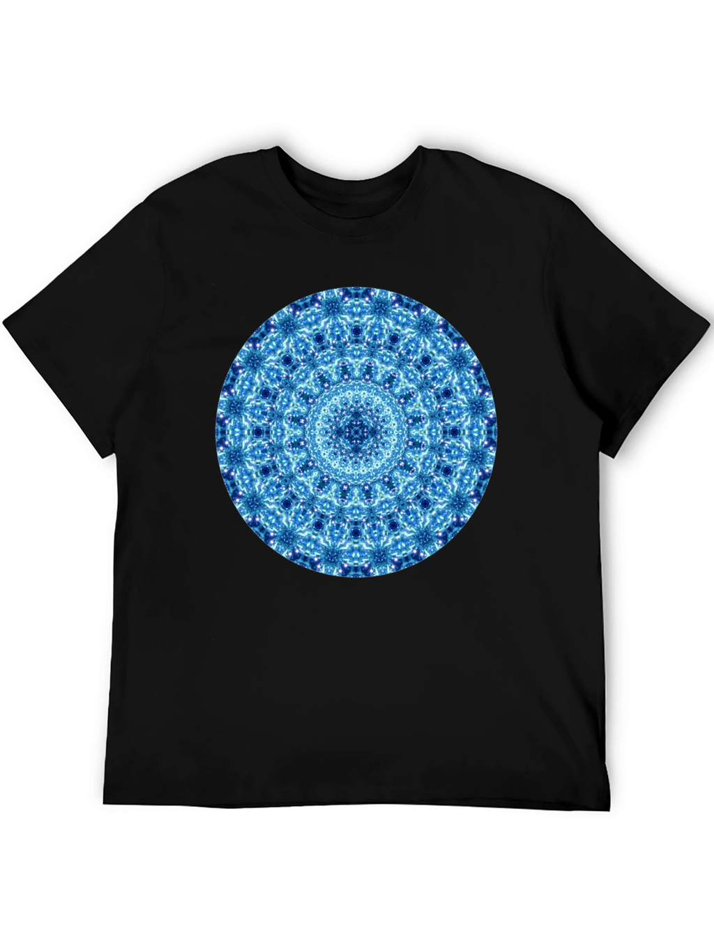 Blue Mandala Graphic Black T-Shirt