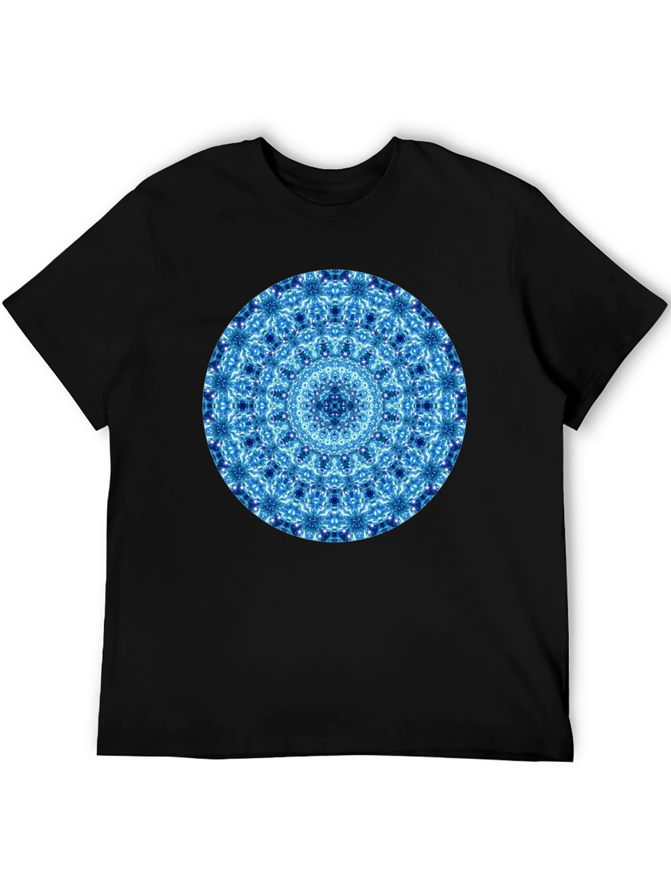 Blue Mandala Graphic Black T-Shirt