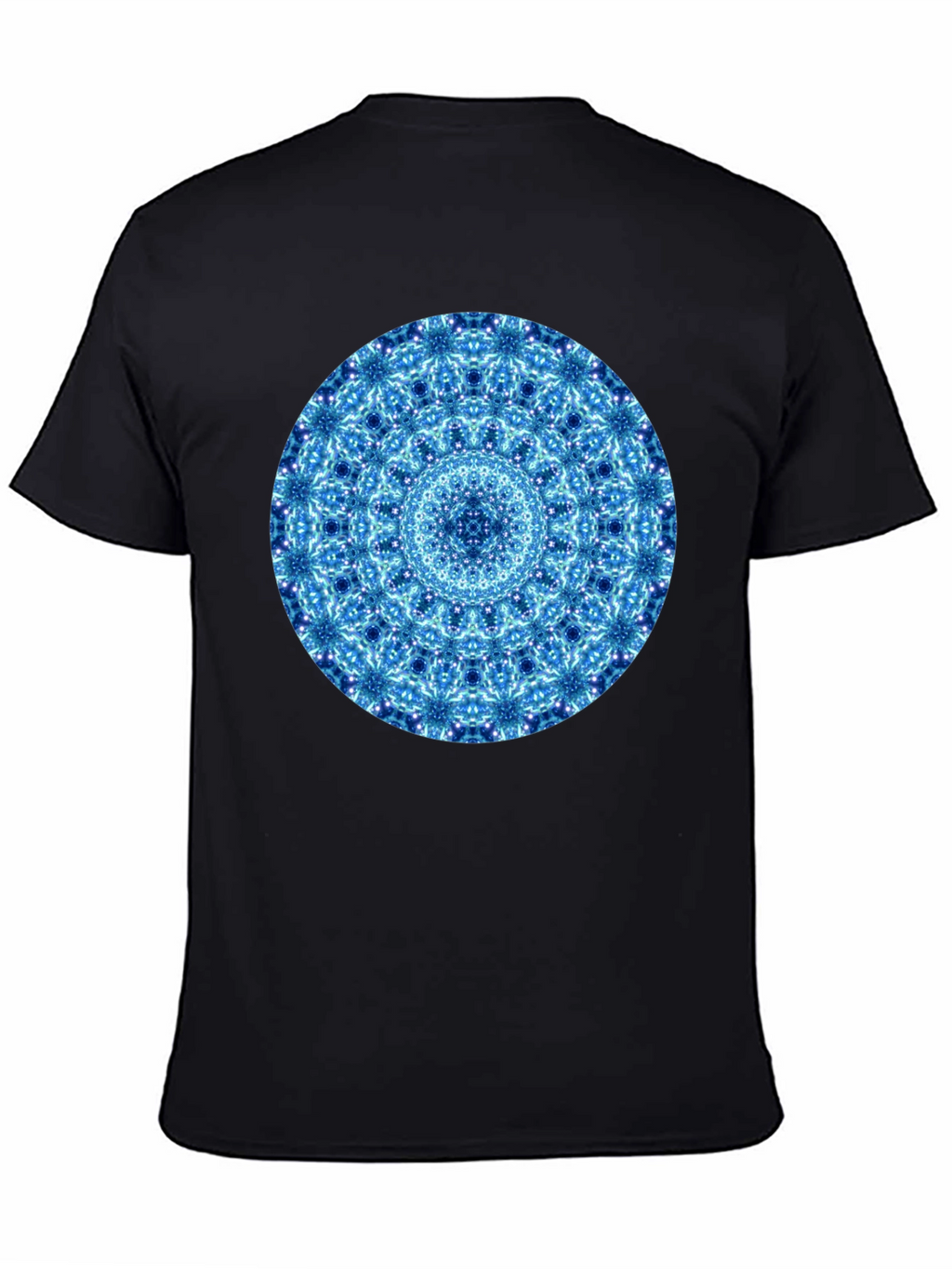 Blue Mandala Graphic Black T-Shirt