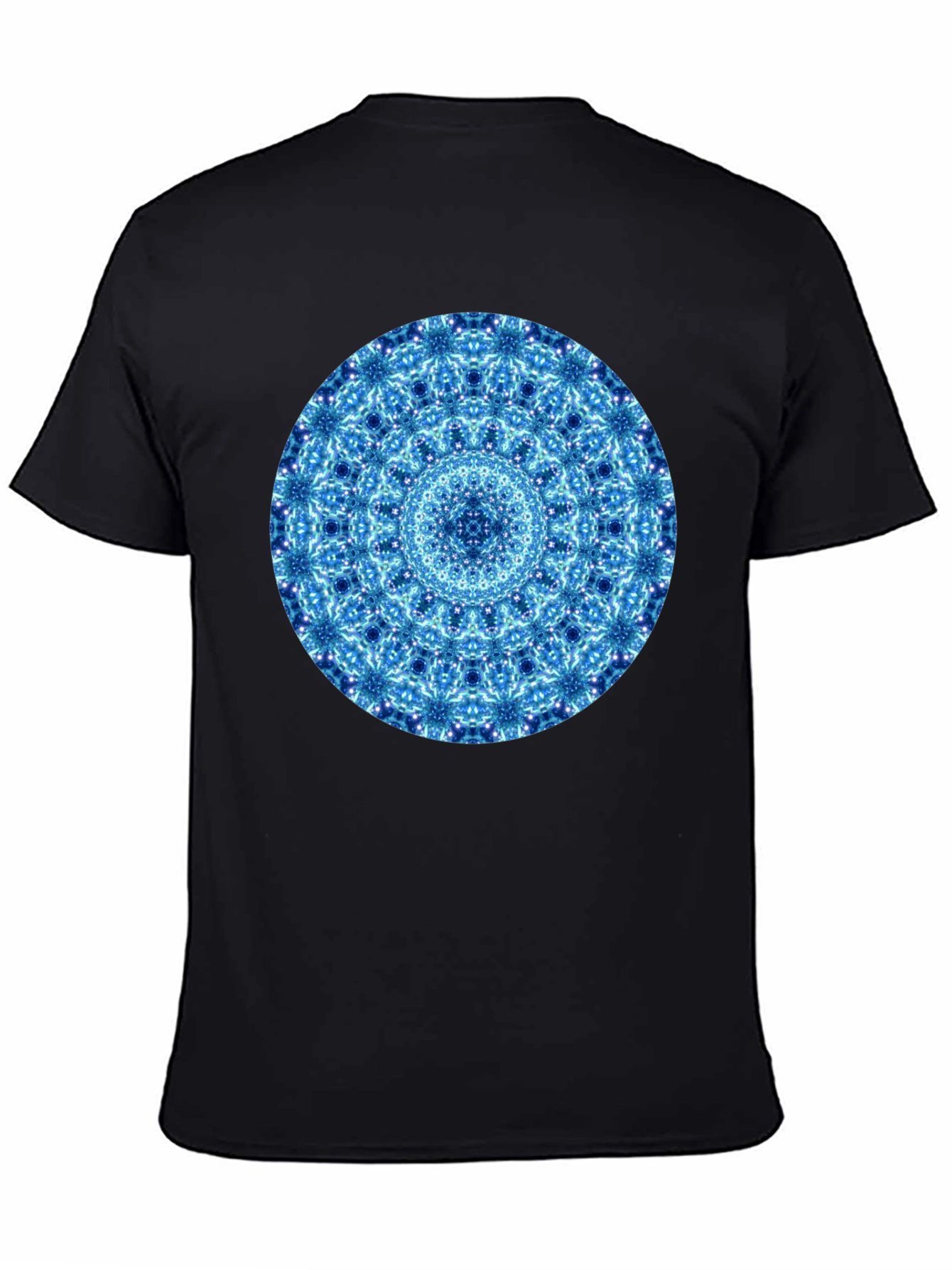 Blue Mandala Graphic Black T-Shirt