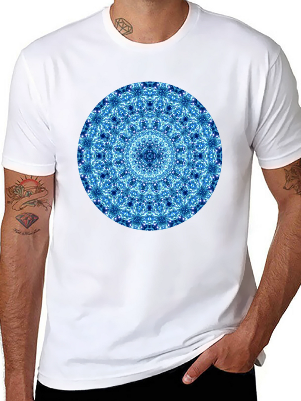 Blue Mandala Graphic Black T-Shirt