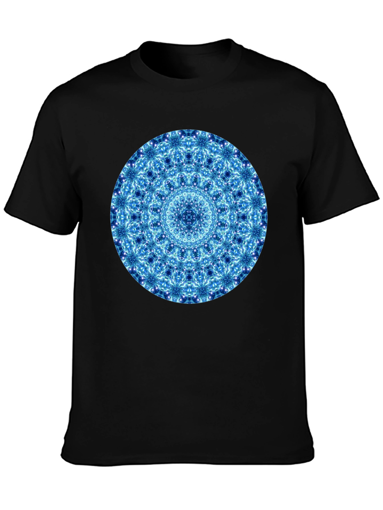 Blue Mandala Graphic Black T-Shirt