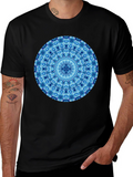 Blue Mandala Graphic Black T-Shirt