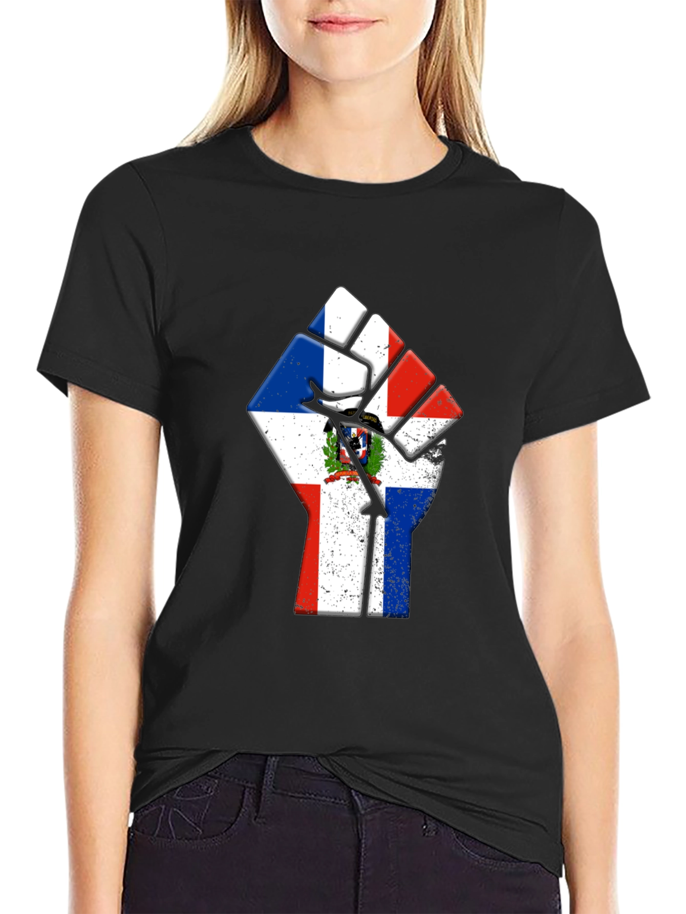 Dominican Republic Flag Fist Graphic Tee - Black