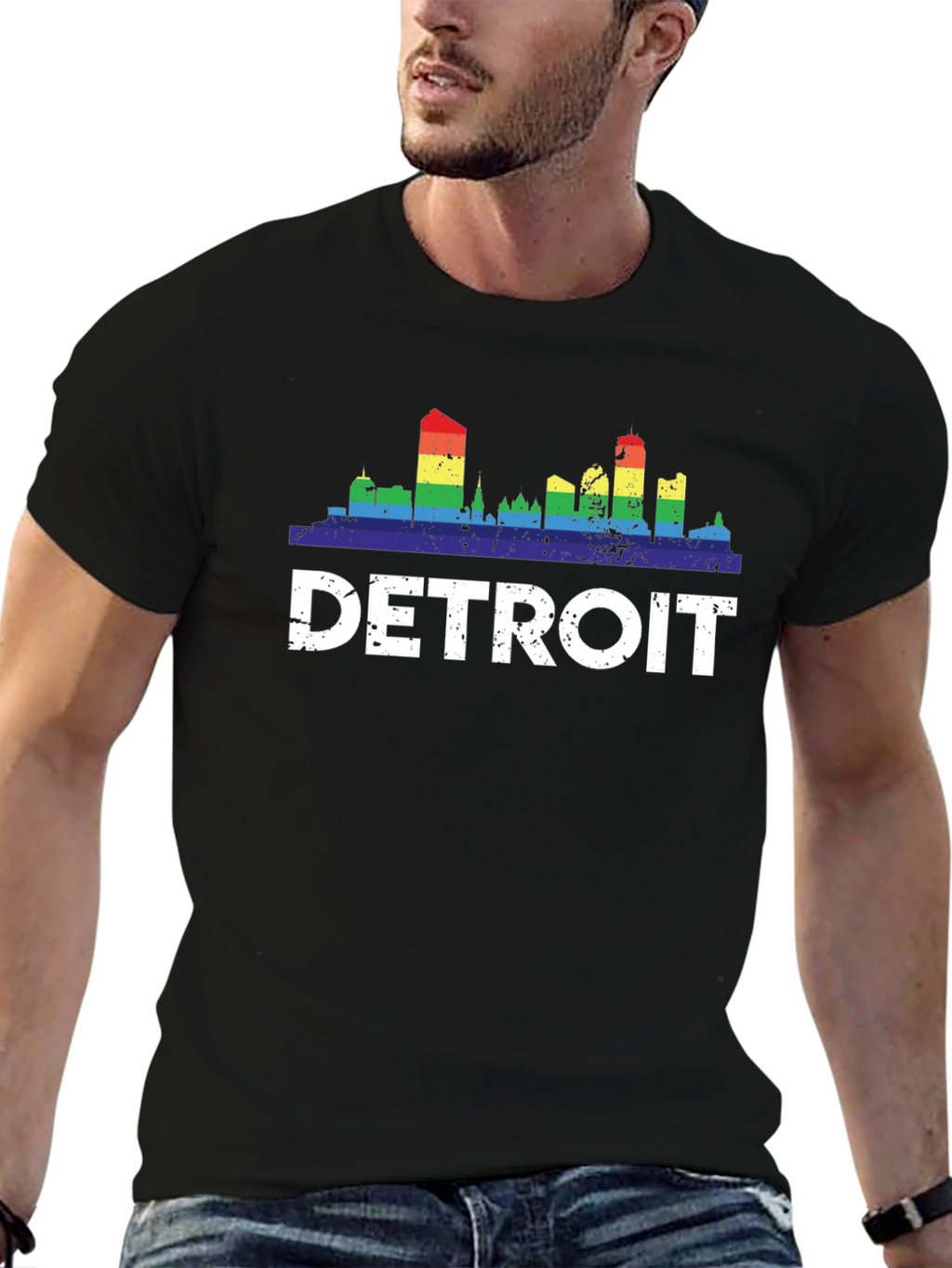 Detroit Pride Rainbow Skyline T-Shirt