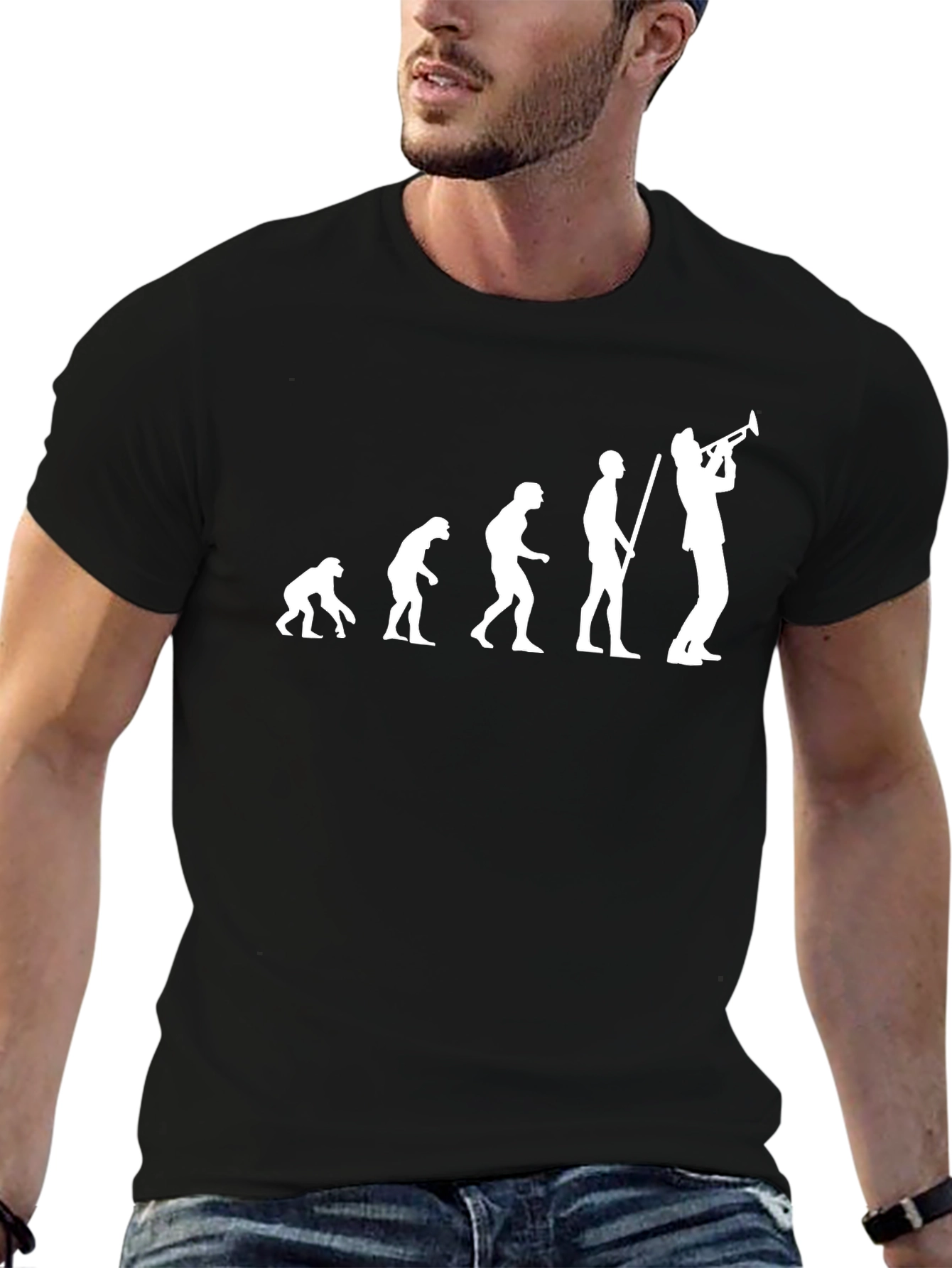 Evolution of Music Trumpet Player Black T-Shirt