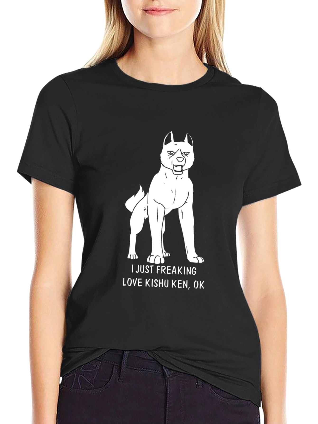 Kishu Ken Dog Graphic Tee - Black Cotton T-Shirt