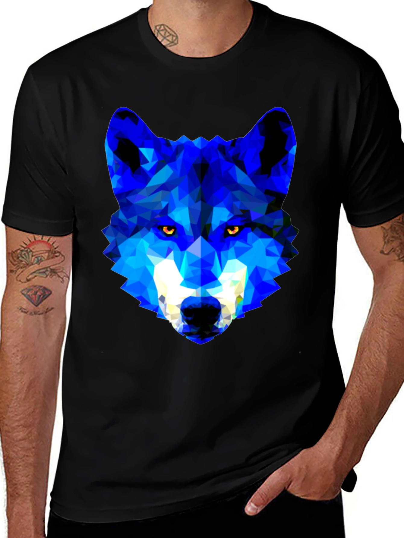 Geometric Wolf Graphic Tee - Stylish Black T-Shirt