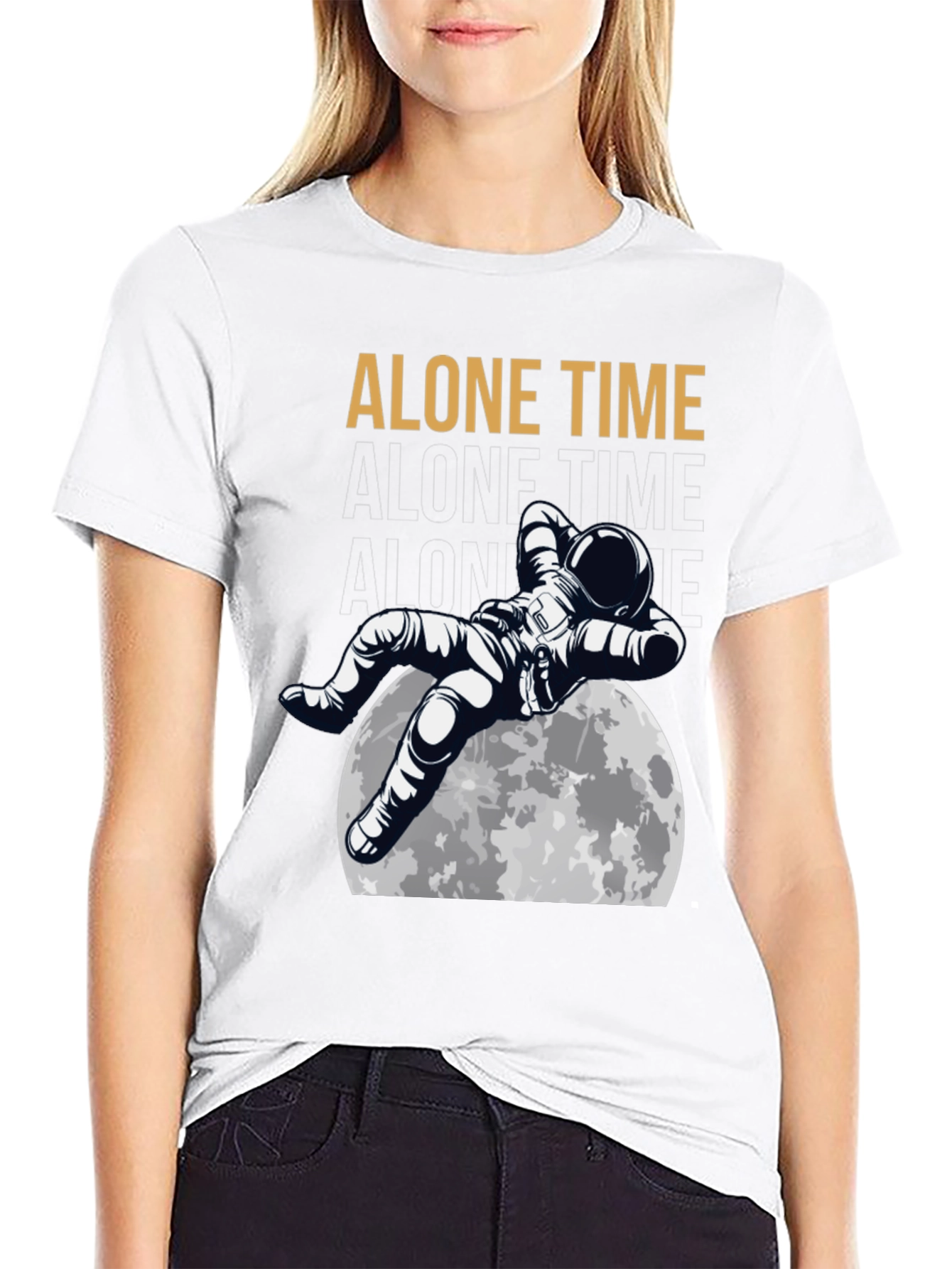 Alone Time Astronaut Moon Graphic T-Shirt