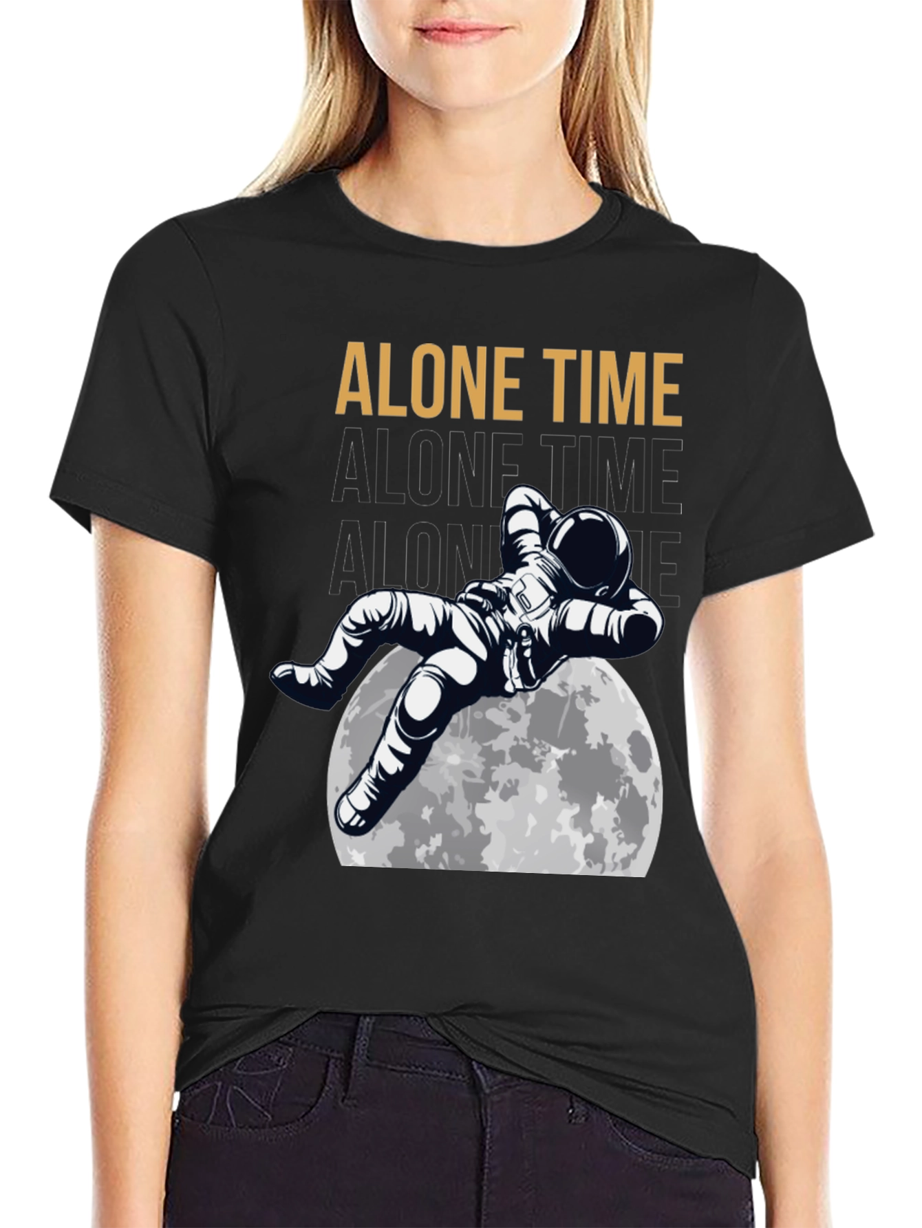 Alone Time Astronaut Moon Graphic T-Shirt