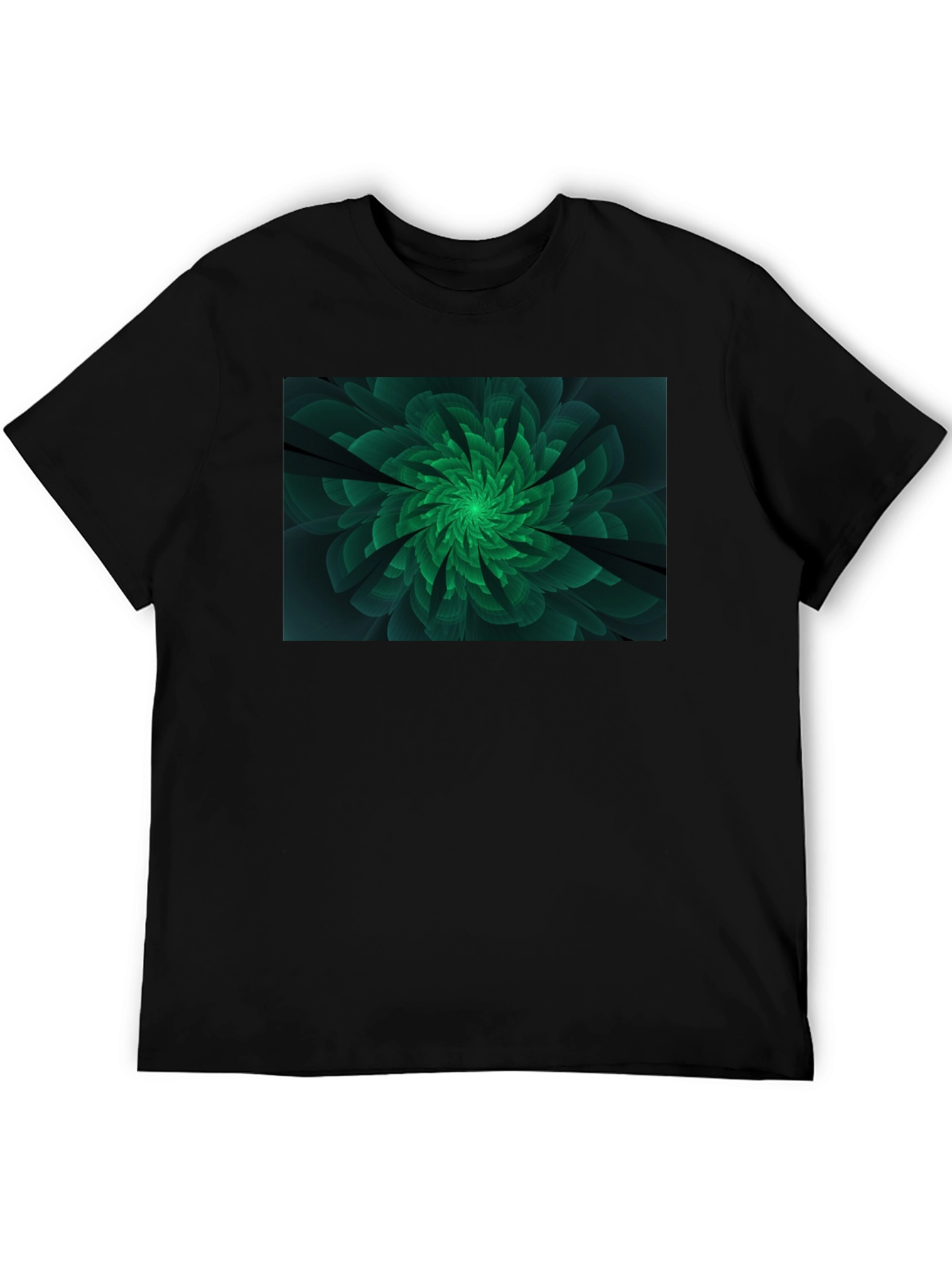 Emerald Bloom Black T-Shirt - Modern Floral Design