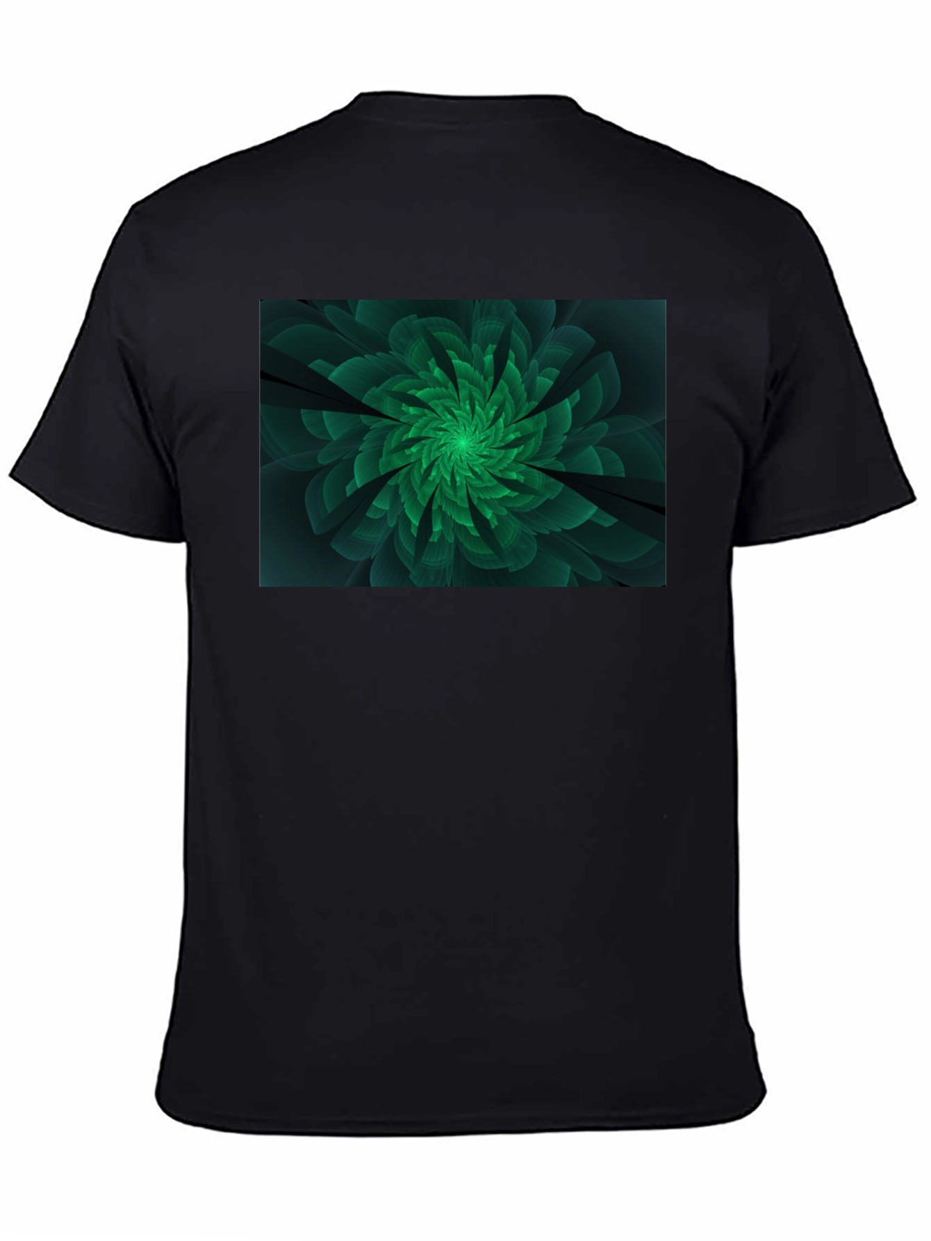 Emerald Bloom Black T-Shirt - Modern Floral Design