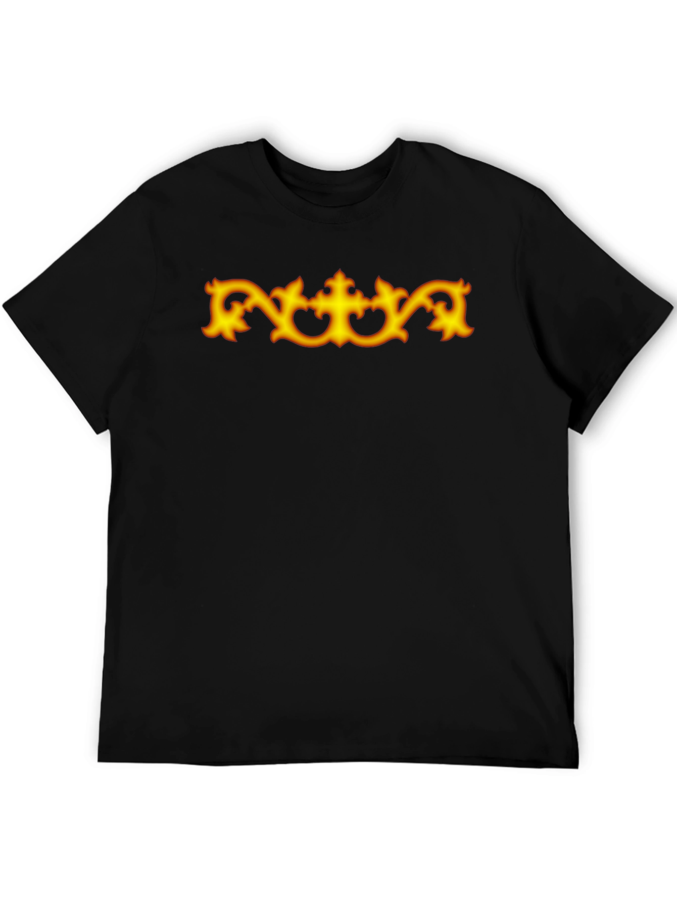 Black T-Shirt with Ornamental Gold Design