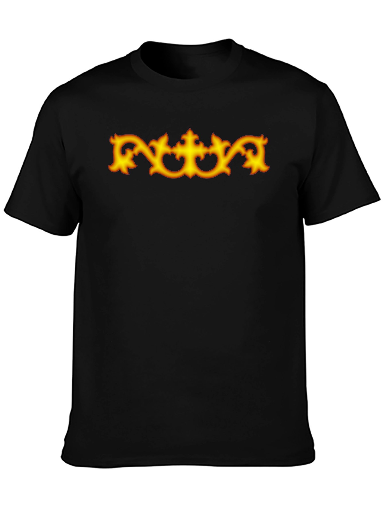Black T-Shirt with Ornamental Gold Design