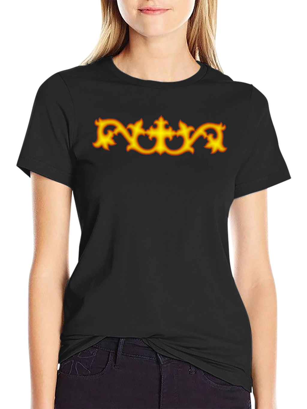 Black T-Shirt with Ornamental Gold Design