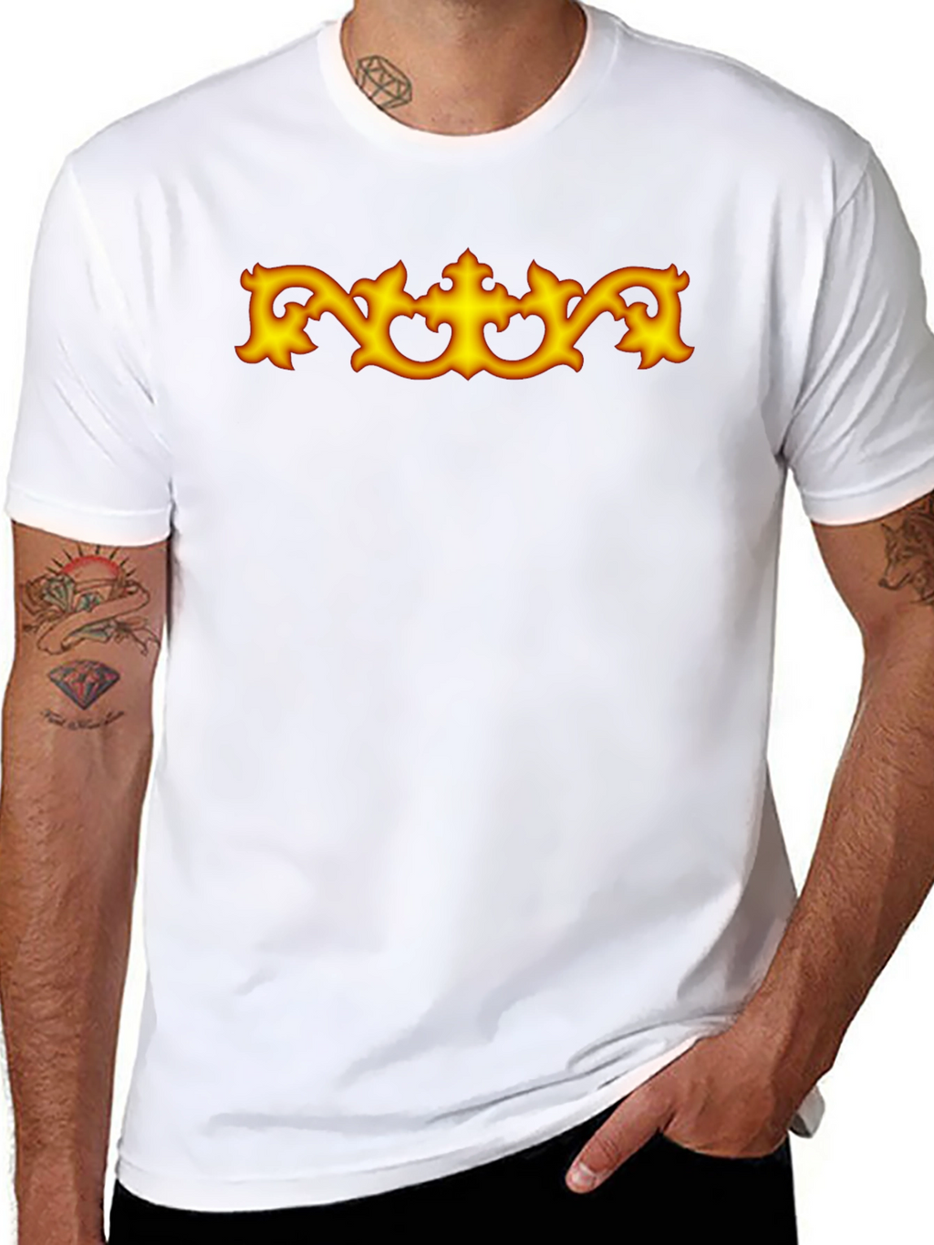 Black T-Shirt with Ornamental Gold Design