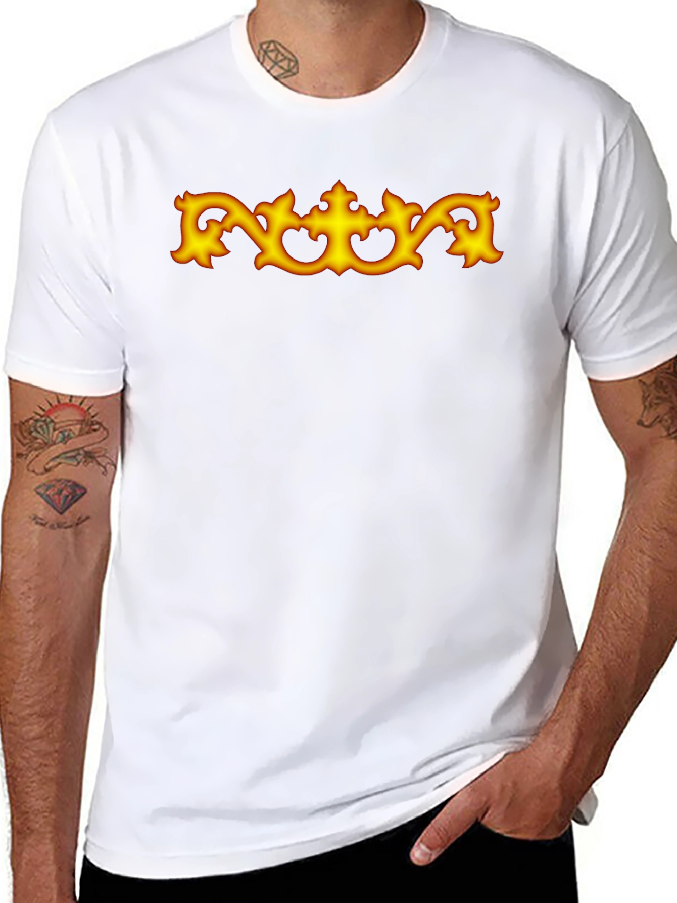 Black T-Shirt with Ornamental Gold Design