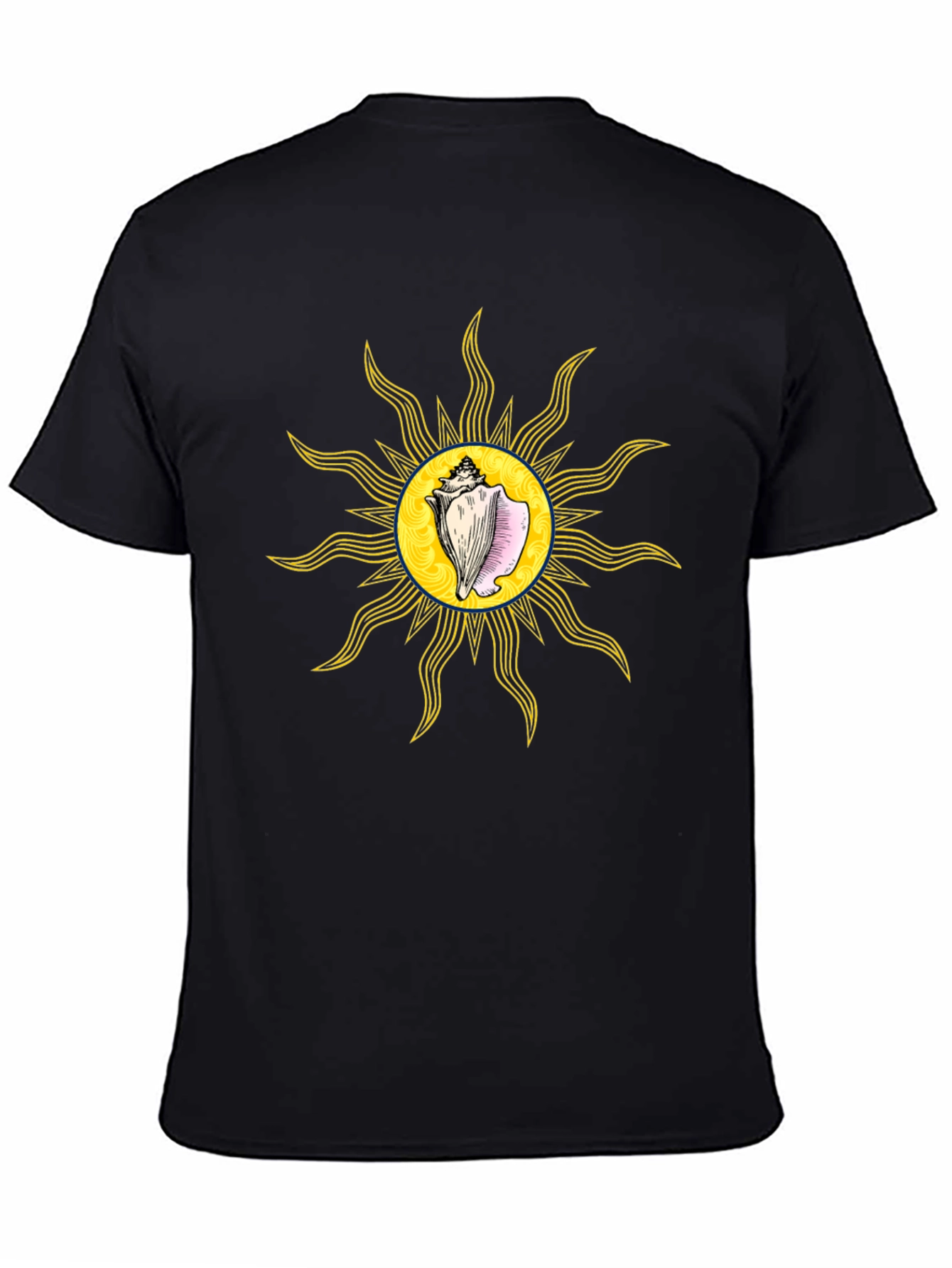 Conch Sun Graphic Tee - Black Cotton T-Shirt