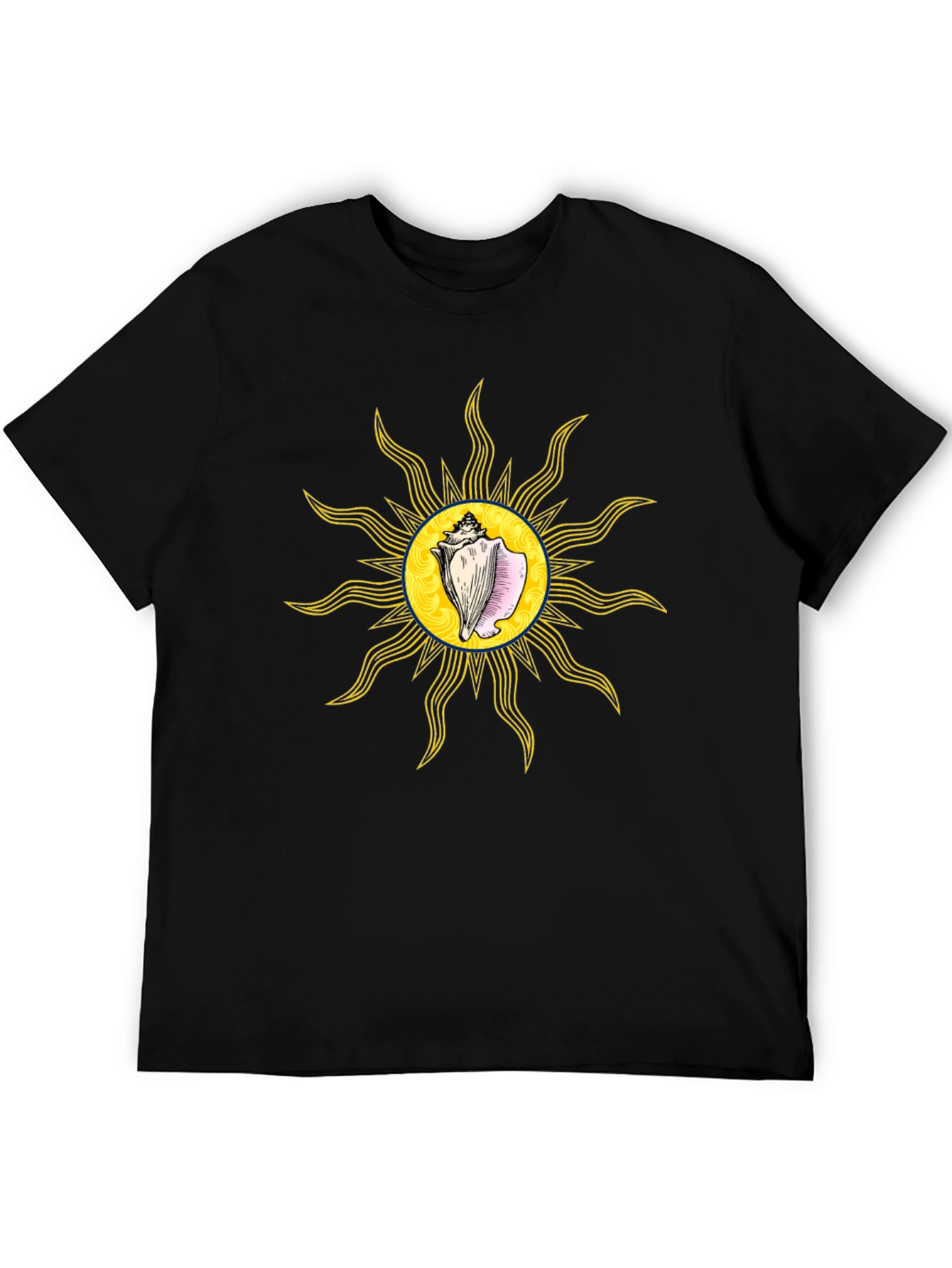 Conch Sun Graphic Tee - Black Cotton T-Shirt