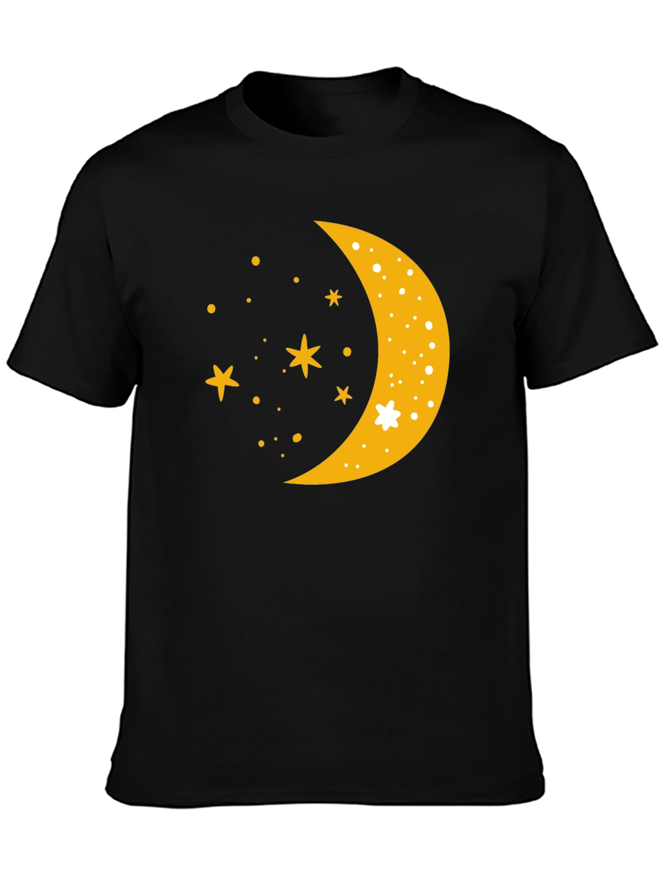 Celestial Crescent Moon Starry Night Black T-Shirt