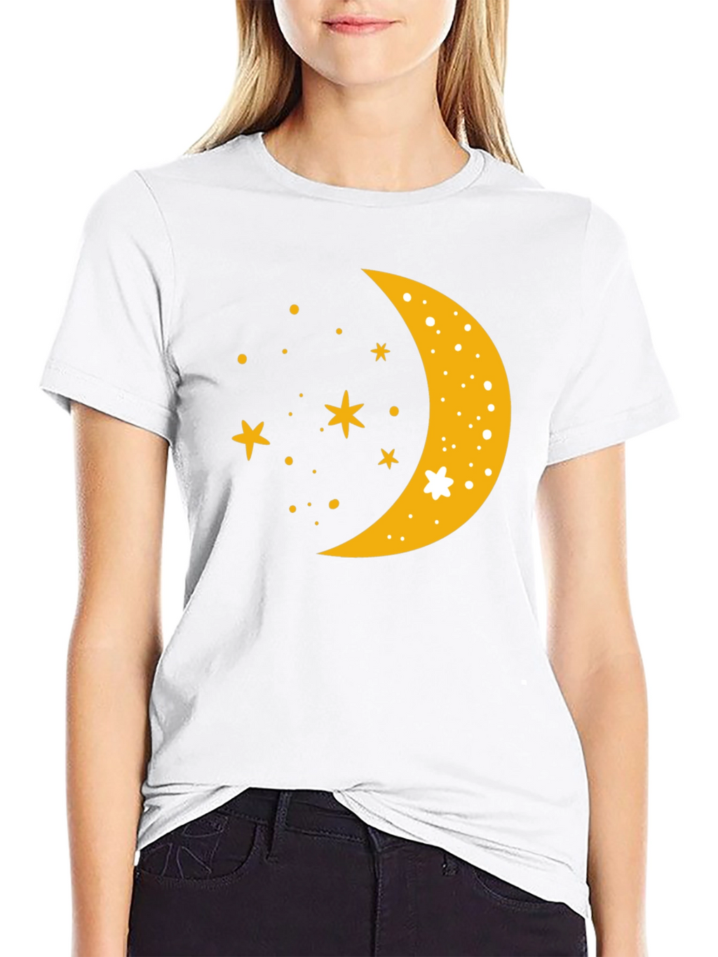 Celestial Crescent Moon Starry Night Black T-Shirt