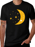 Celestial Crescent Moon Starry Night Black T-Shirt