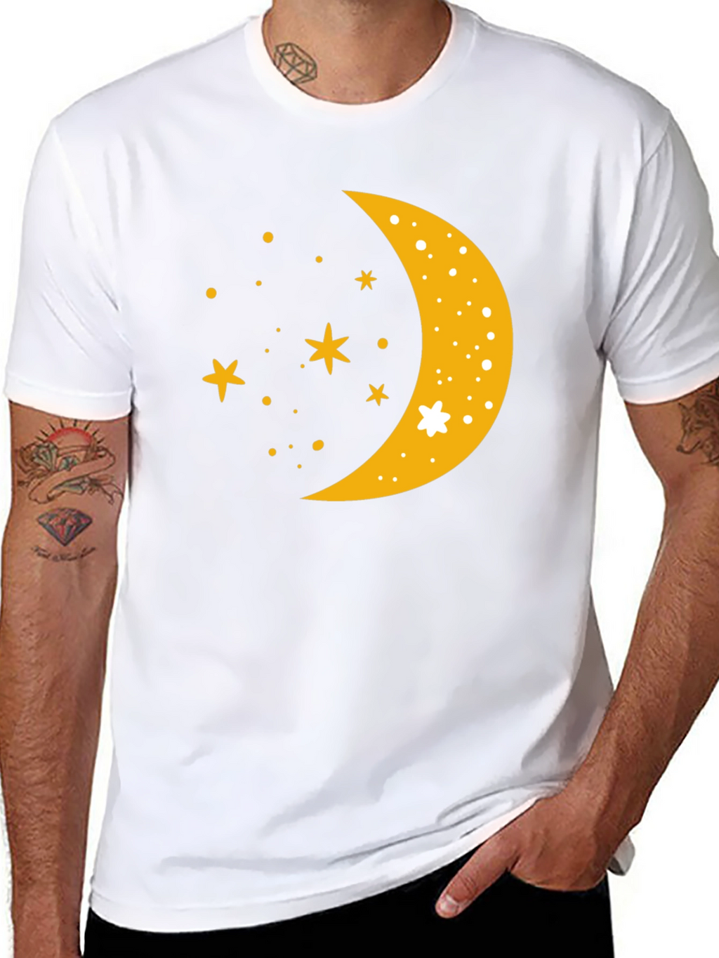 Celestial Crescent Moon Starry Night Black T-Shirt