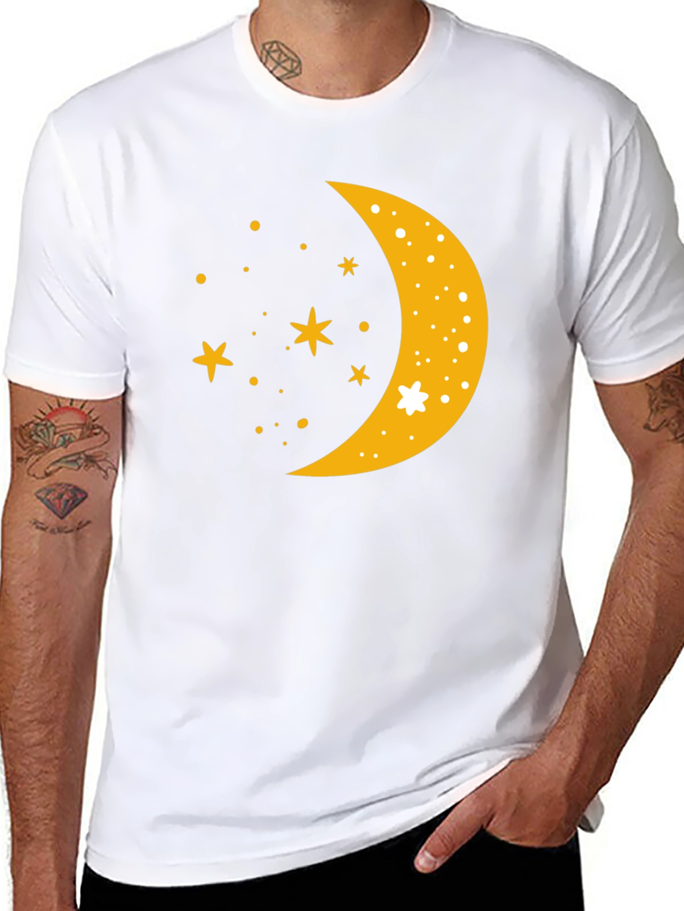 Celestial Crescent Moon Starry Night Black T-Shirt