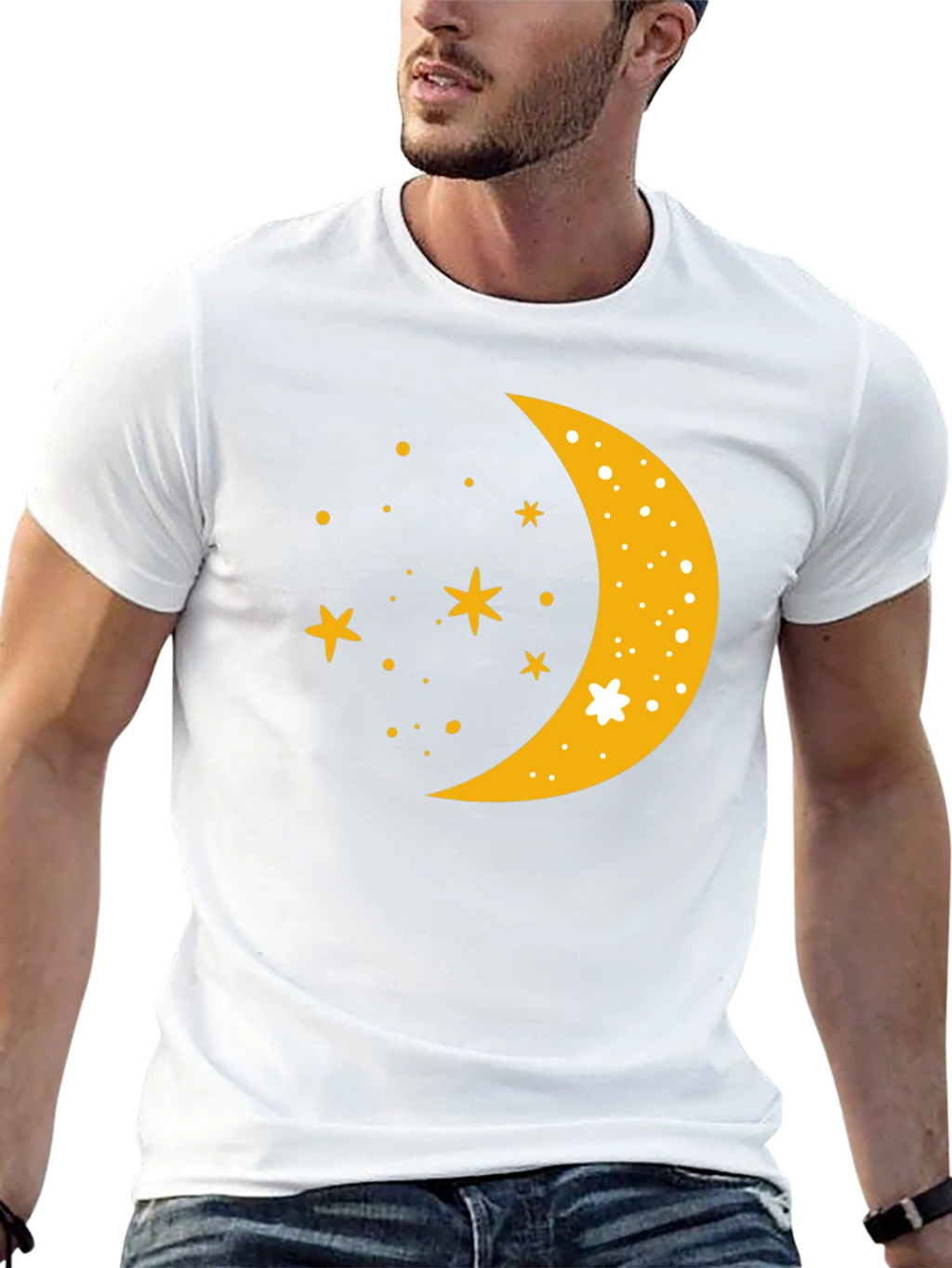 Celestial Crescent Moon Starry Night Black T-Shirt