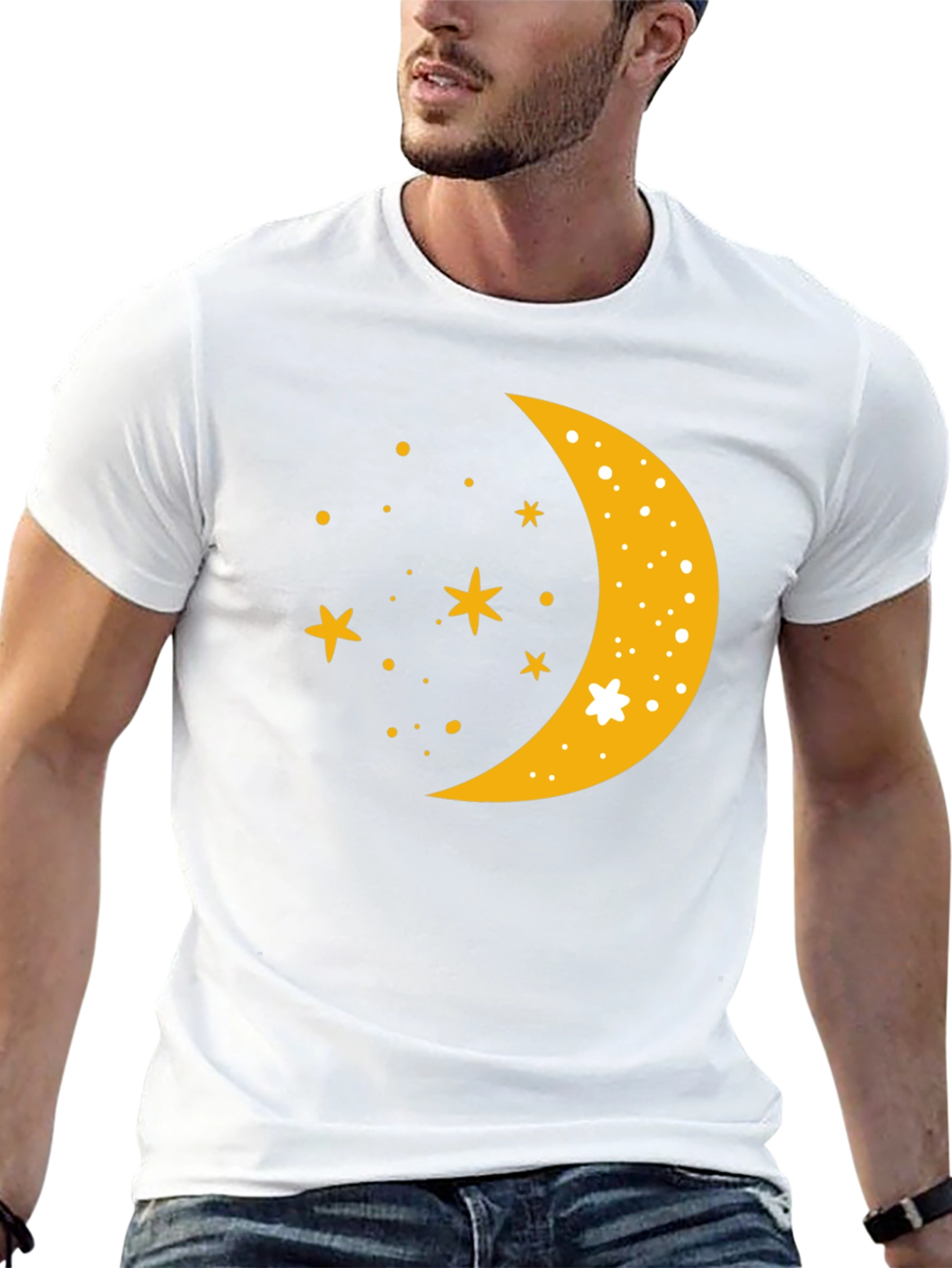 Celestial Crescent Moon Starry Night Black T-Shirt