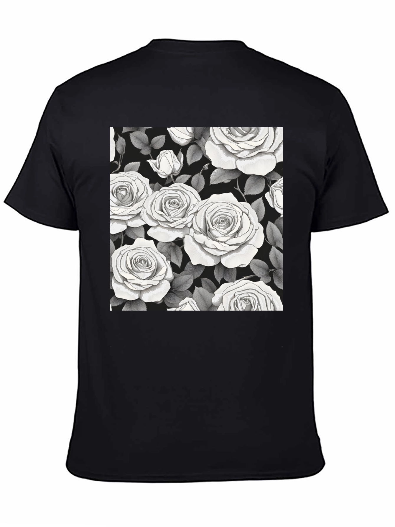 Elegant Rose Pattern Black T-Shirt