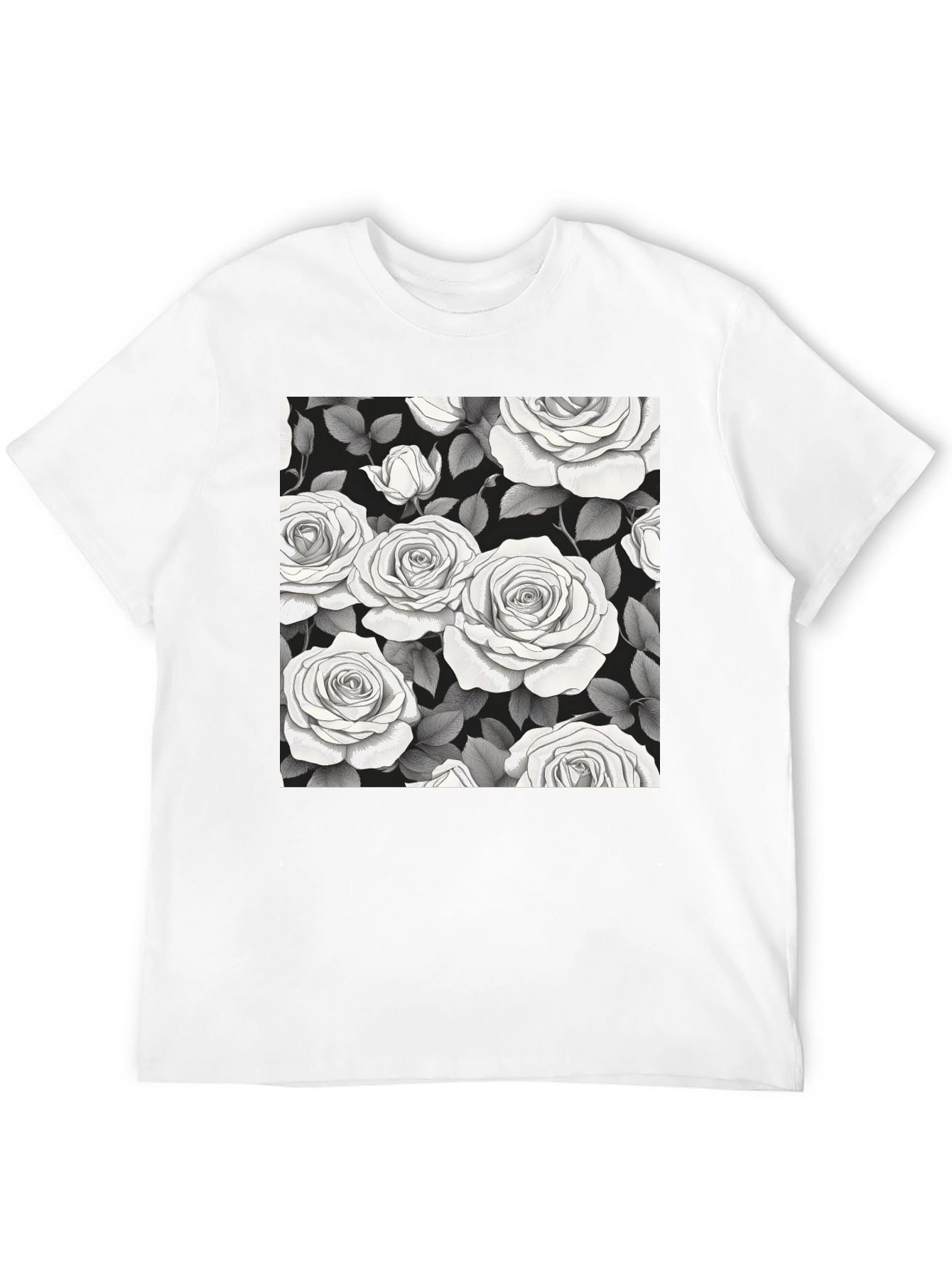 Elegant Rose Pattern Black T-Shirt