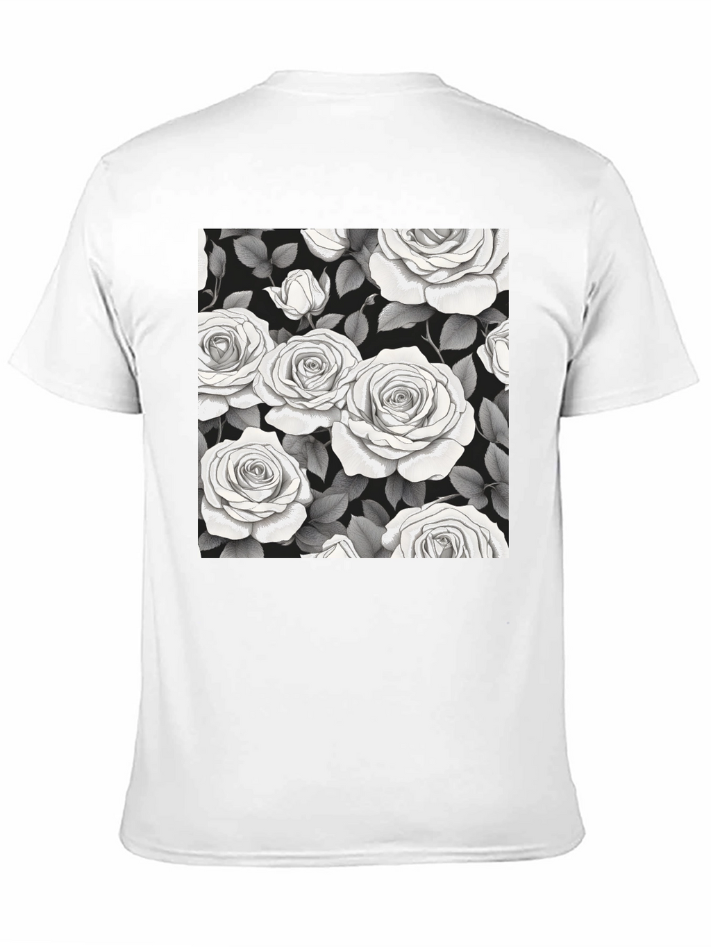 Elegant Rose Pattern Black T-Shirt