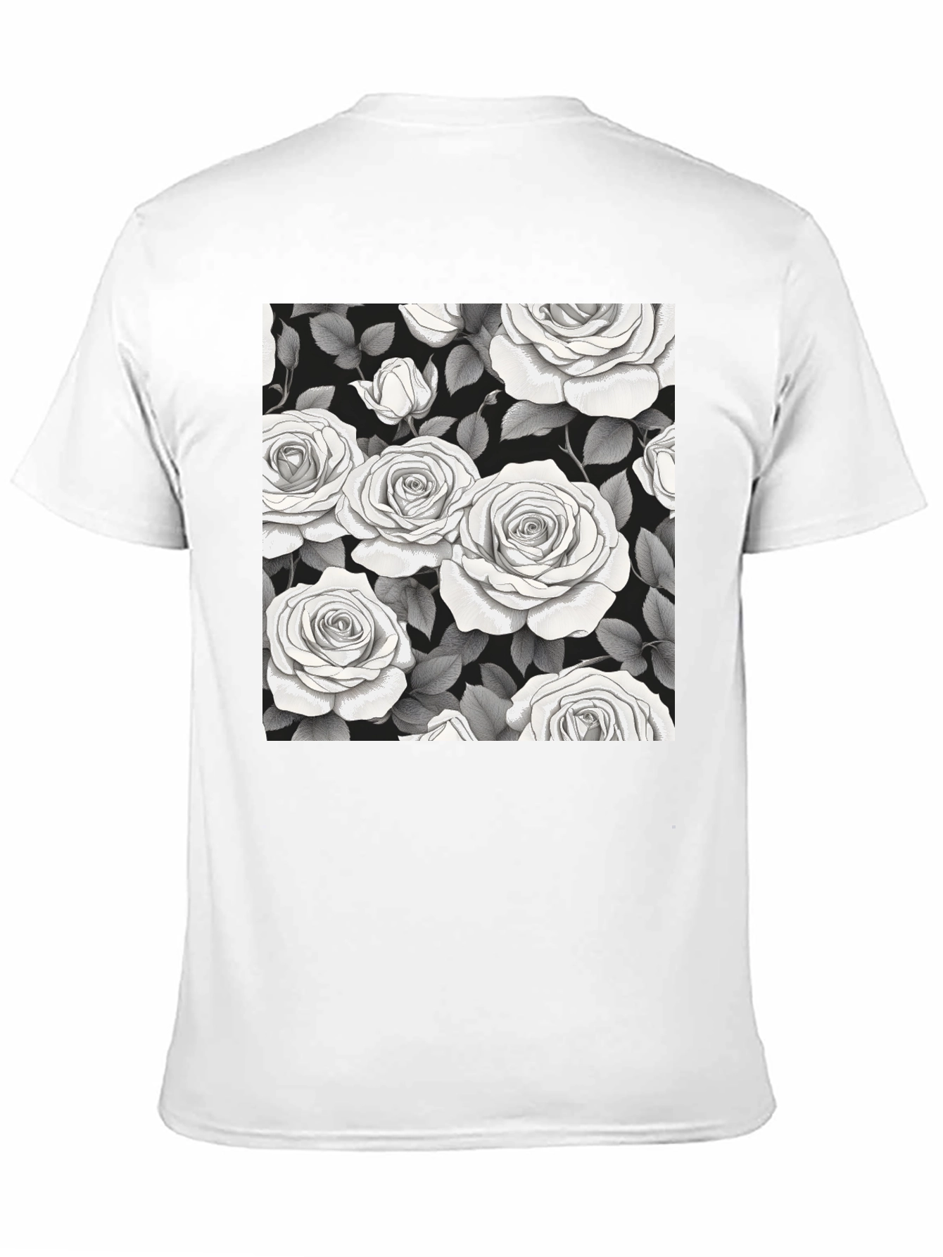 Elegant Rose Pattern Black T-Shirt