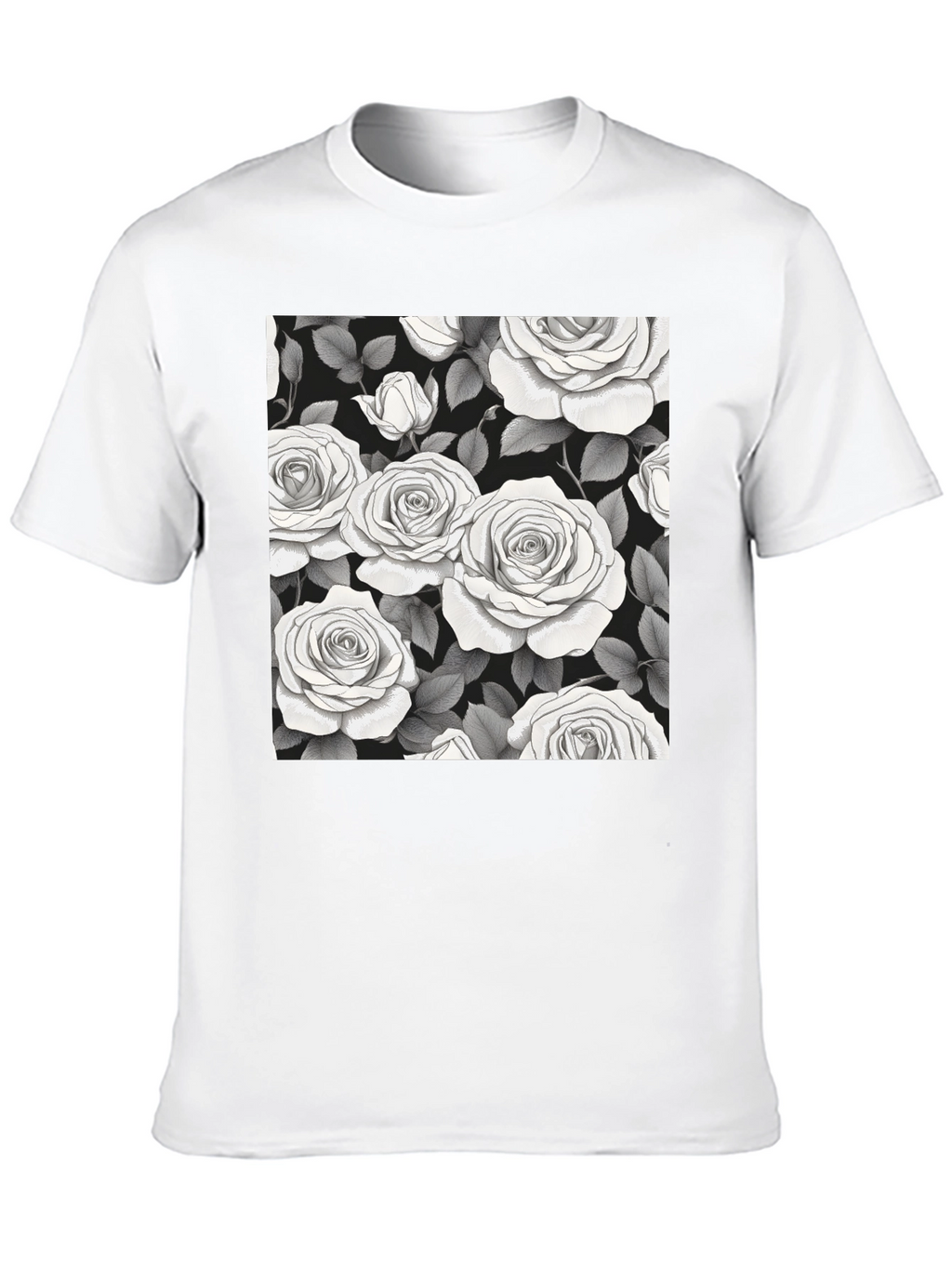 Elegant Rose Pattern Black T-Shirt